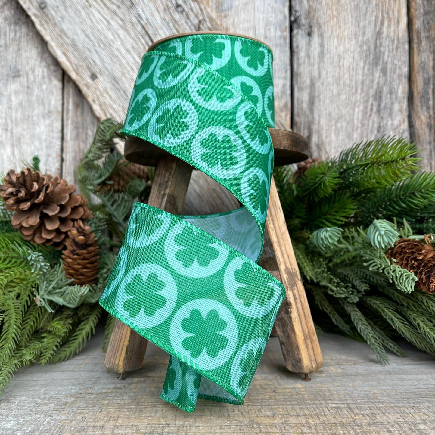 2.5" St Patricks Day Ribbon, 4 Leaf Clover Ribbon, St Pattys Day Ribbon, Wired RIbbon, Green RIbbon