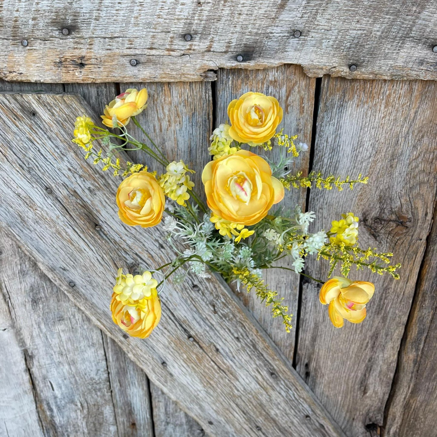 21.5" Yellow Ranunculus Florals Bush, Artifical Floral Bush, Yellow Floral Bush, Yellow Ranunculs, Spring Florals, 40218-YEL