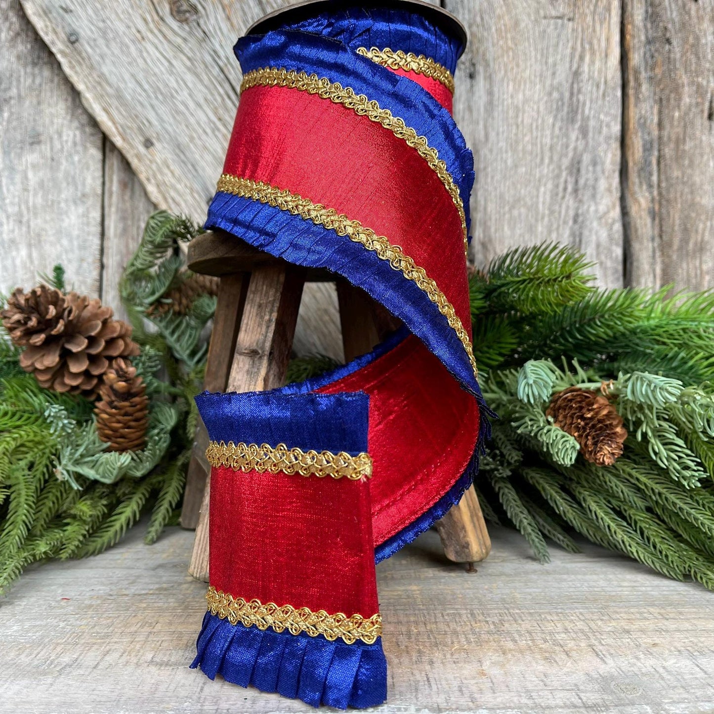 4" Patriotic Ribbon, Patriotic Wired Ribbon, American Ribbon, 4th of July ribbon, Americana Decor, Designer RIbbon, 94433W-941-10D