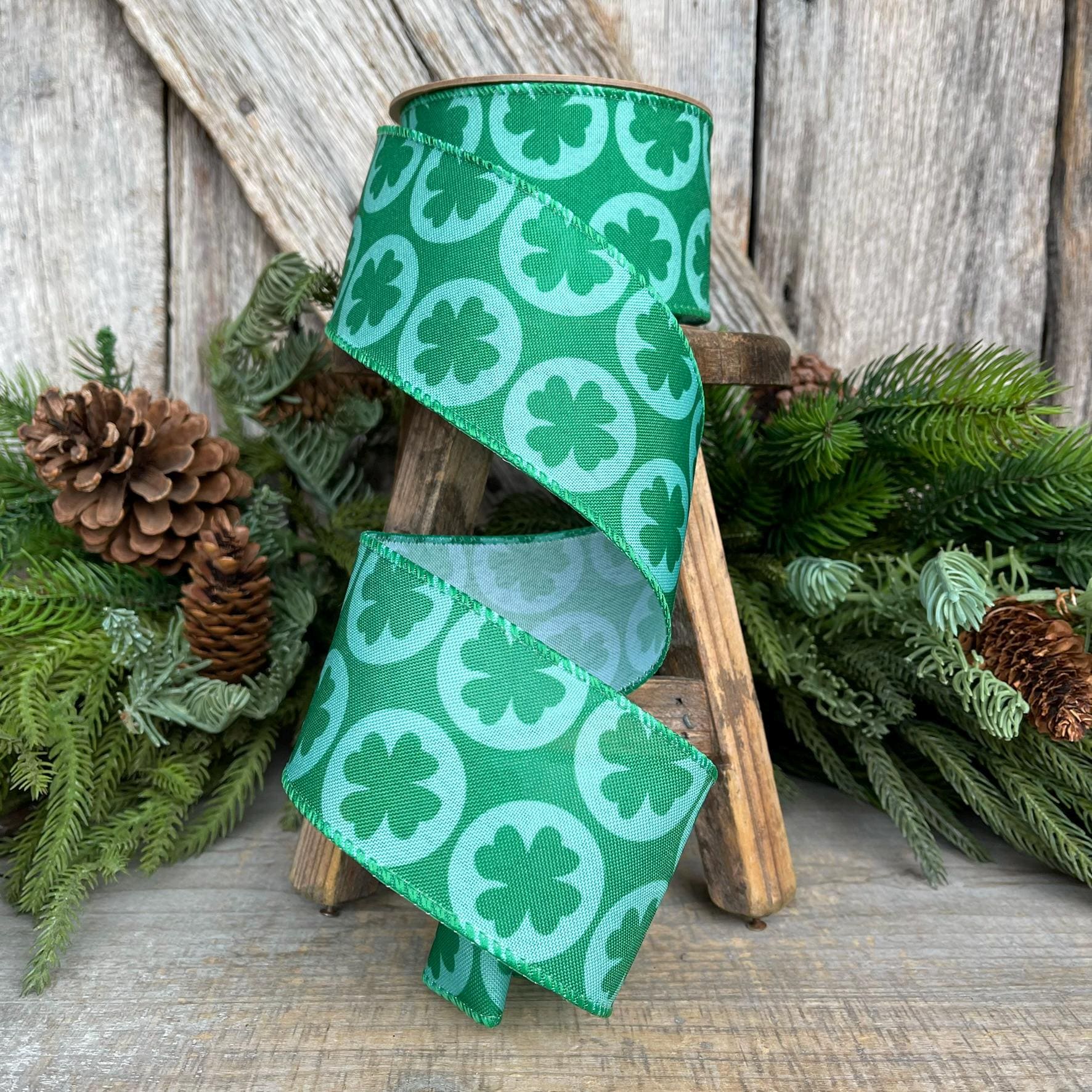 2.5" St Patricks Day Ribbon, 4 Leaf Clover Ribbon, St Pattys Day Ribbon
