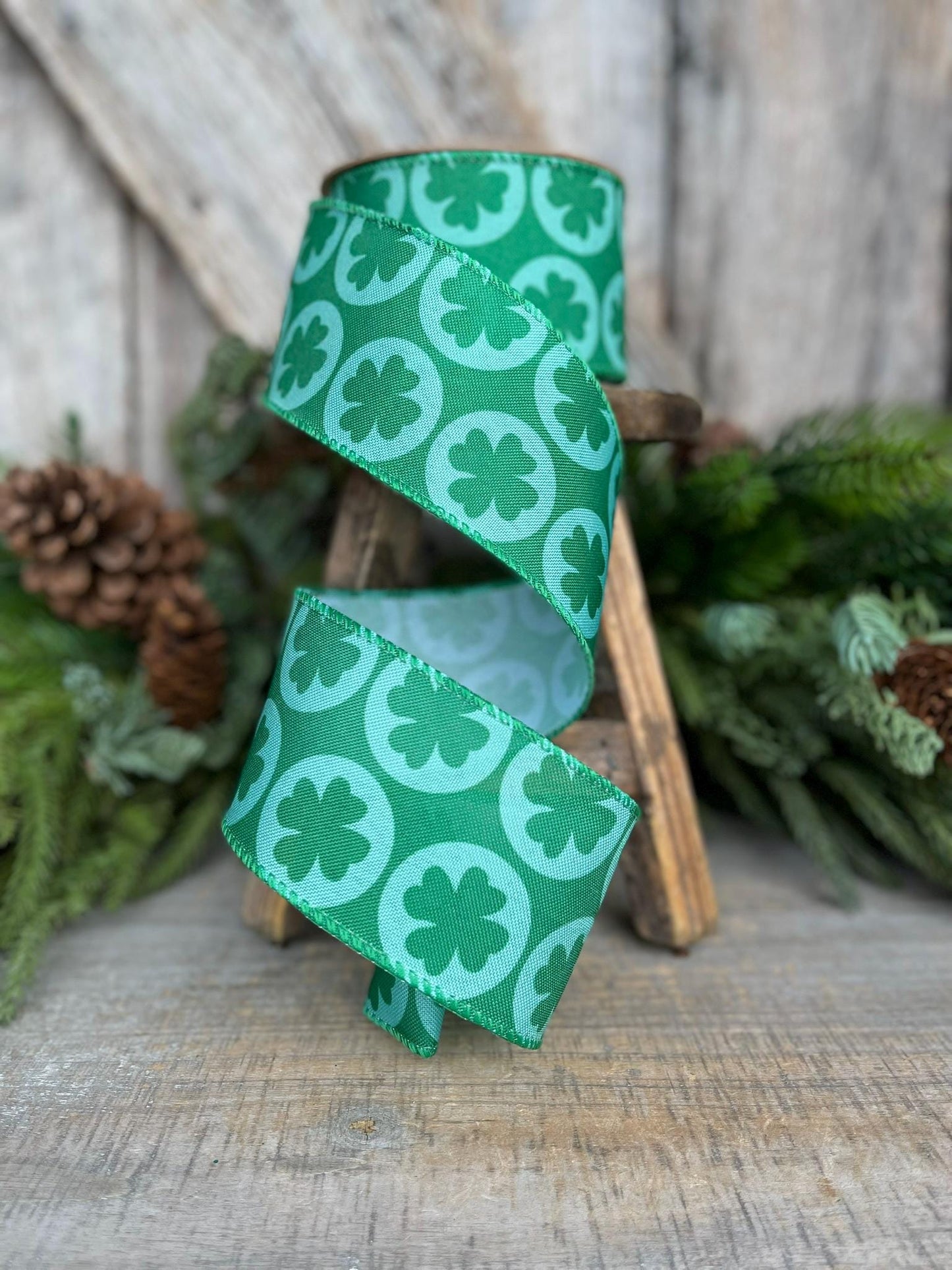 2.5" St Patricks Day Ribbon, 4 Leaf Clover Ribbon, St Pattys Day Ribbon, Wired RIbbon, Green RIbbon