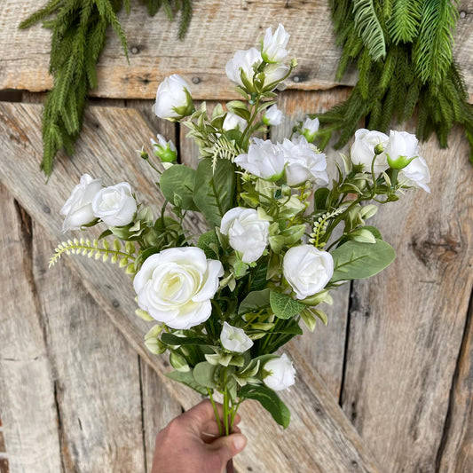 22" White Rose Bush, Artificial Rose Bush, White Roses