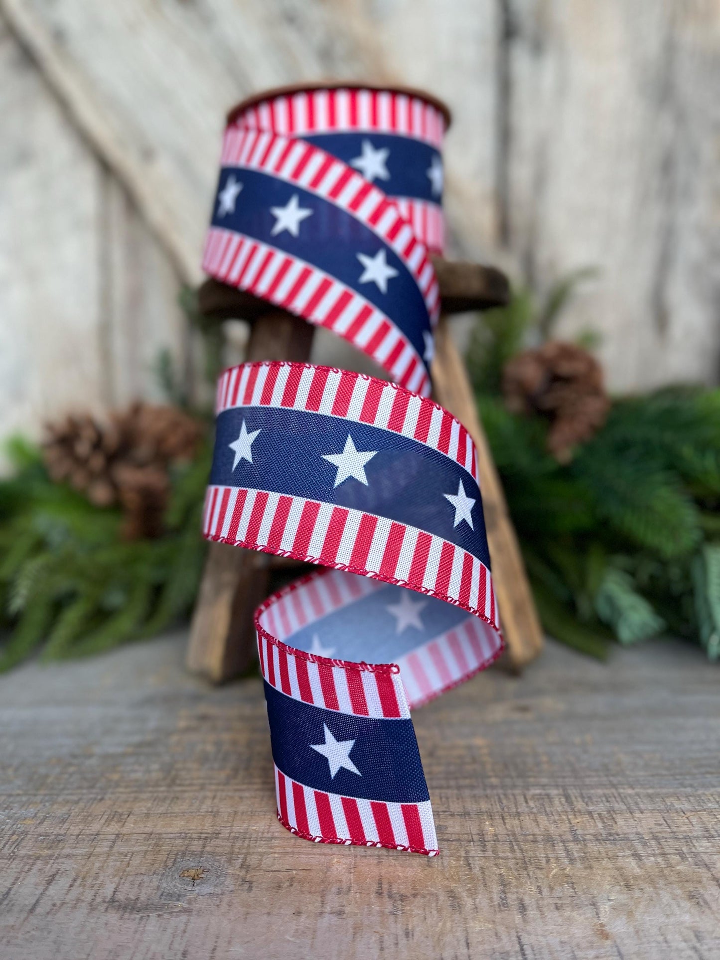 2.5" Patriotic Wired Ribbon, Stars and Stripe Ribbon, American Ribbon, USA Ribbon, 4th of July RIbbon, Ribbon for bows, Wreath supply