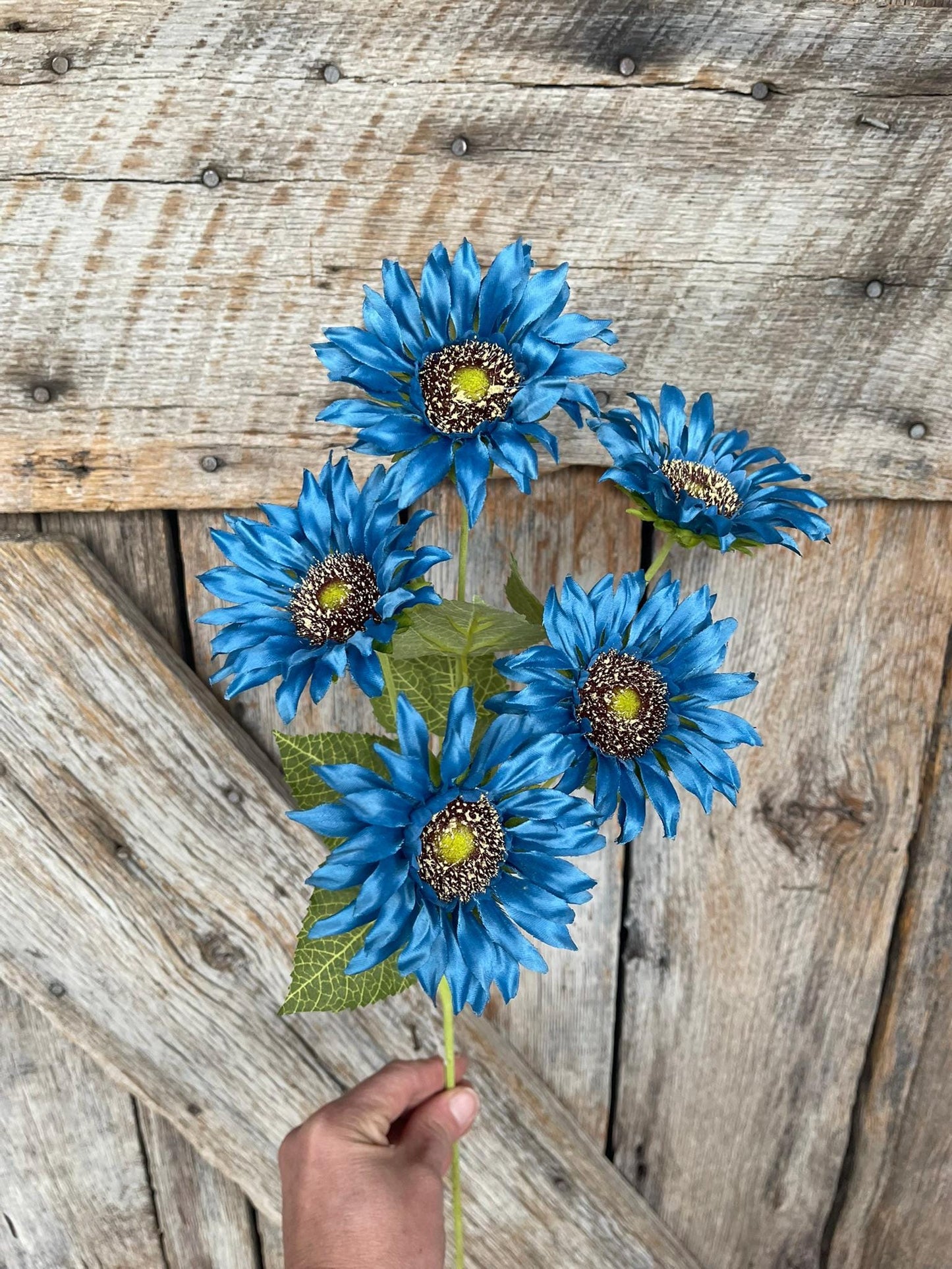 28" Blue Sunflower Stems, Artificial Sunflower Floral Stems, Artificial Sunflowers