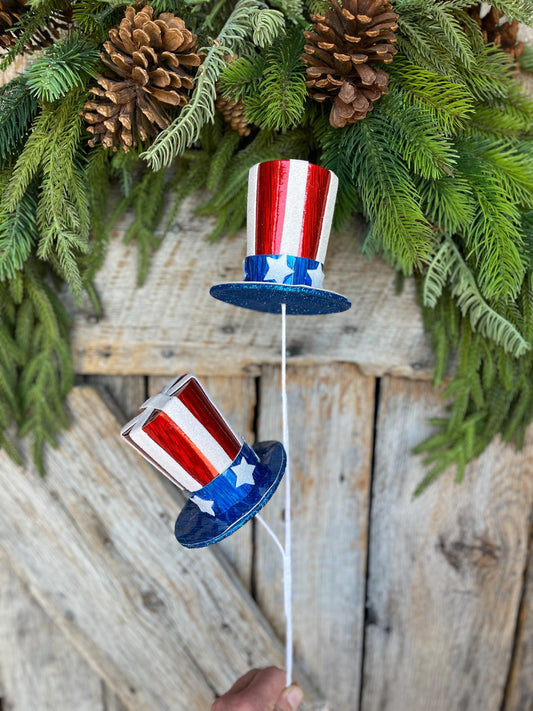 24" Patriotic Top Hat Spray, Red White Blue Floral Spray, Patriotic Picks and Stems