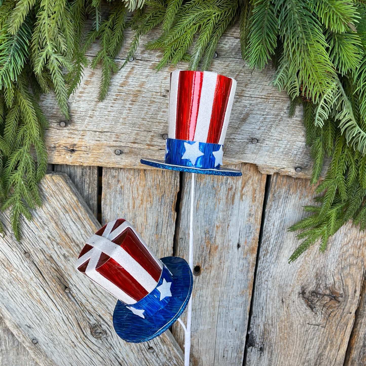 24" Patriotic Top Hat Spray, Red White Blue Floral Spray, Patriotic Picks and Stems, 4th of July Top Hat, Patriotic Decor, 74239RWB