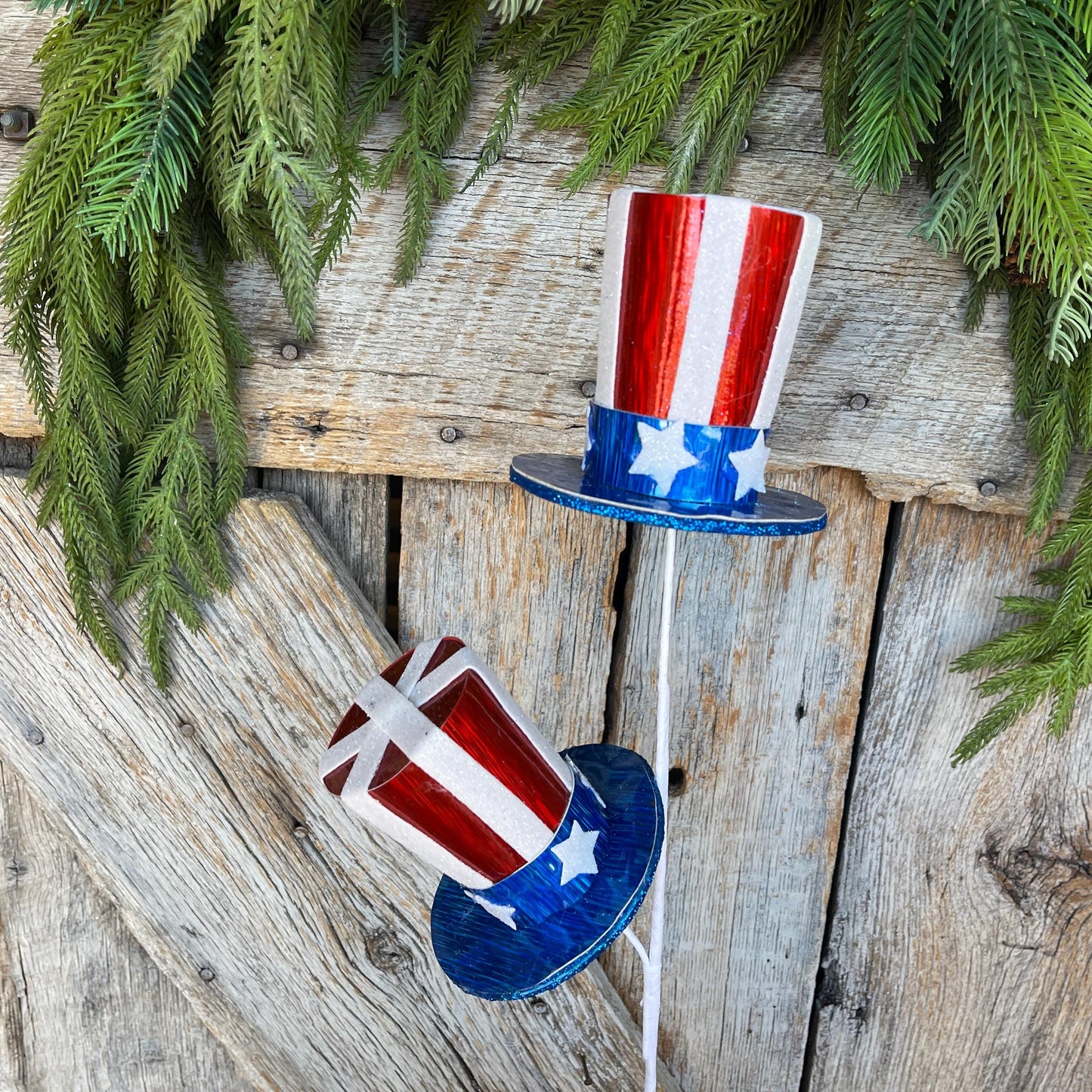 24" Patriotic Top Hat Spray, Red White Blue Floral Spray, Patriotic Picks and Stems, 4th of July Top Hat, Patriotic Decor, 74239RWB
