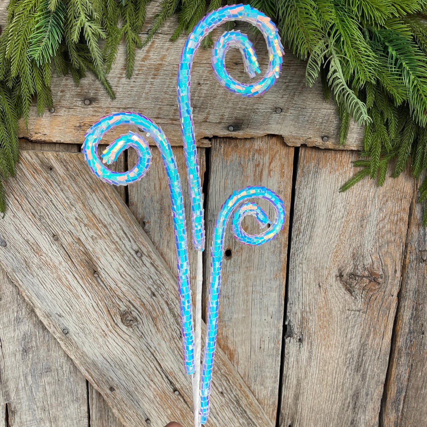30" White Iridescent Sequin Curly Spray, Wreath Supply, Floral Supply, White Iridescent Floral Pick, 40245-WT