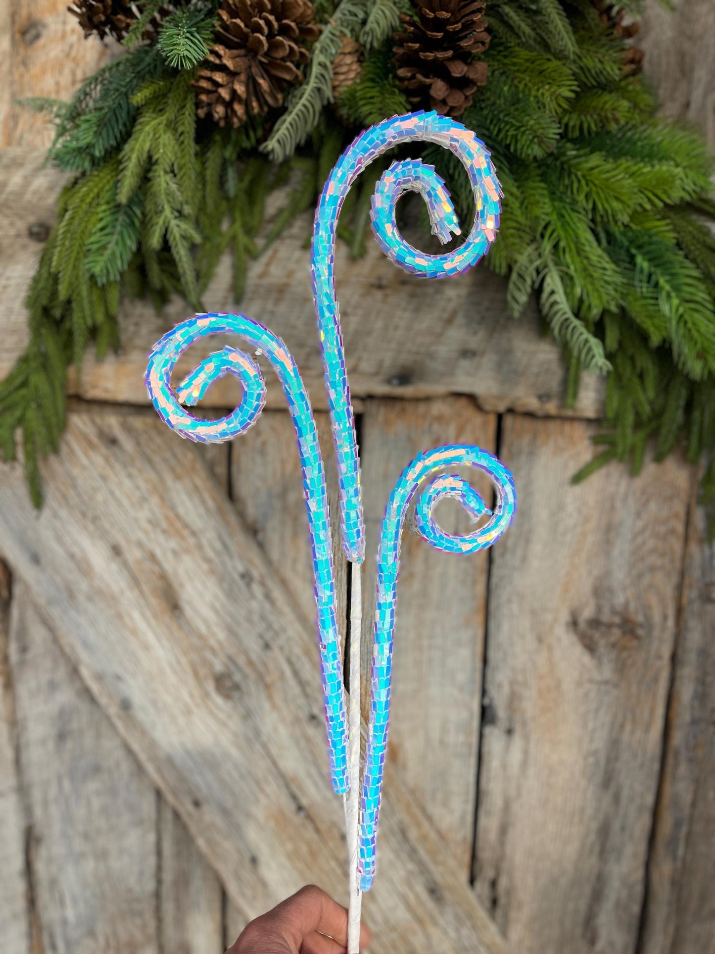 30" White Iridescent Sequin Curly Spray, Wreath Supply, Floral Supply, White Iridescent Floral Pick, 40245-WT