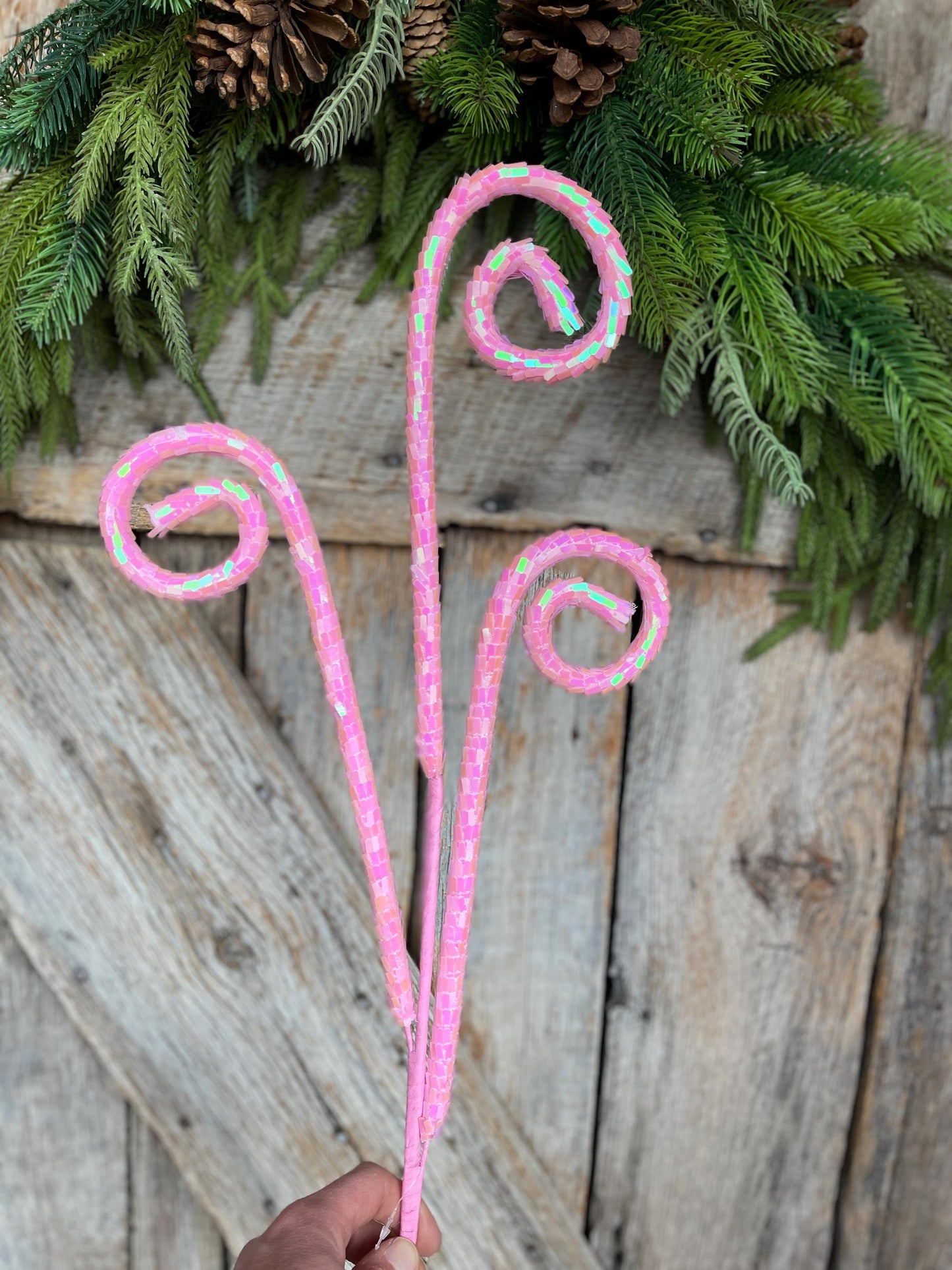30" Pink Iridescent Sequin Curly Spray, Wreath Supply, Floral Supply, Pink Iridescent Floral Pick, Pink Spray, 40245-PK