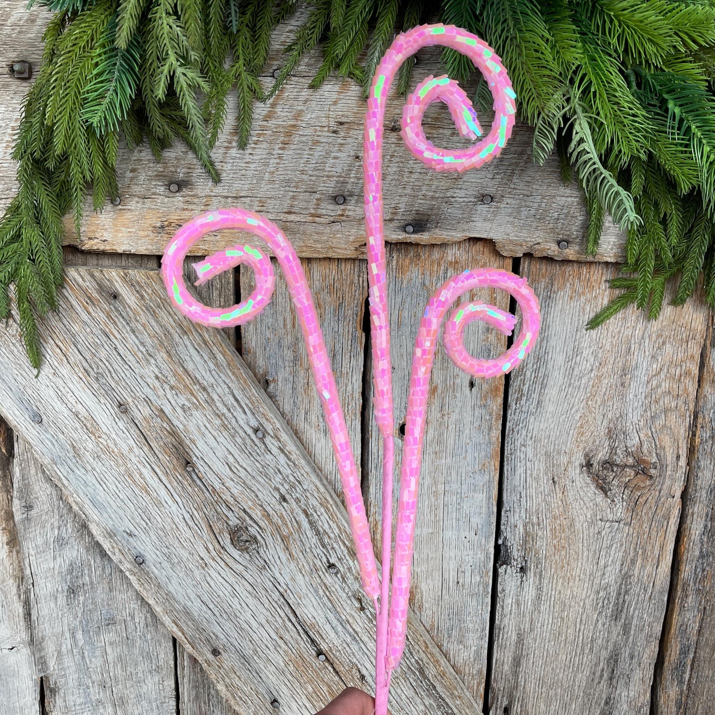 30" Pink Iridescent Sequin Curly Spray, Wreath Supply, Floral Supply