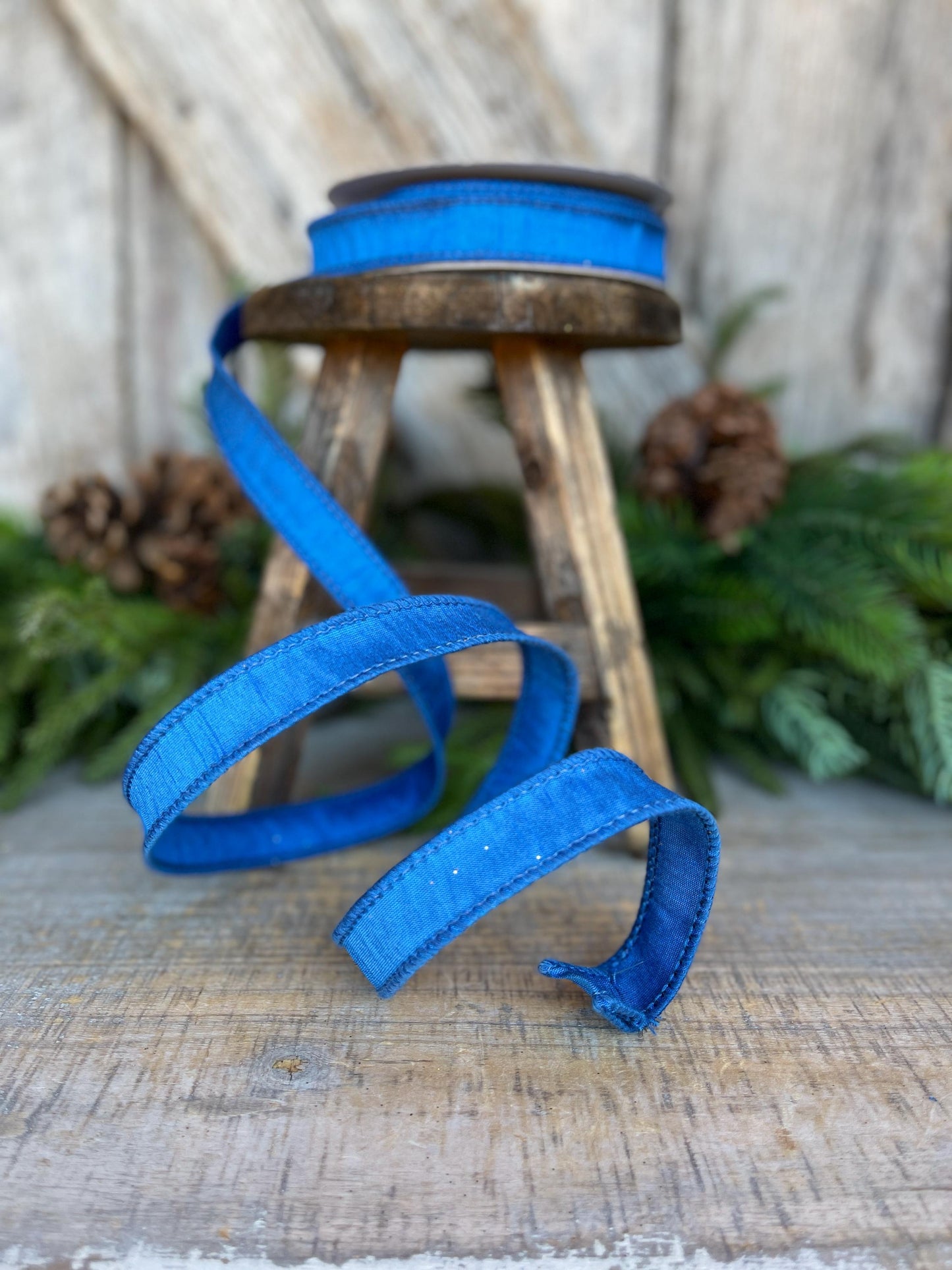 7/8” Royal Blue Dupion Ribbon, blue ribbon, wired ribbon