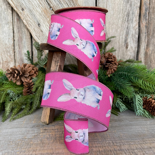2.5" Pink Easter Ribbon, Rabbit Ribbon, Easter Bunny Ribbon