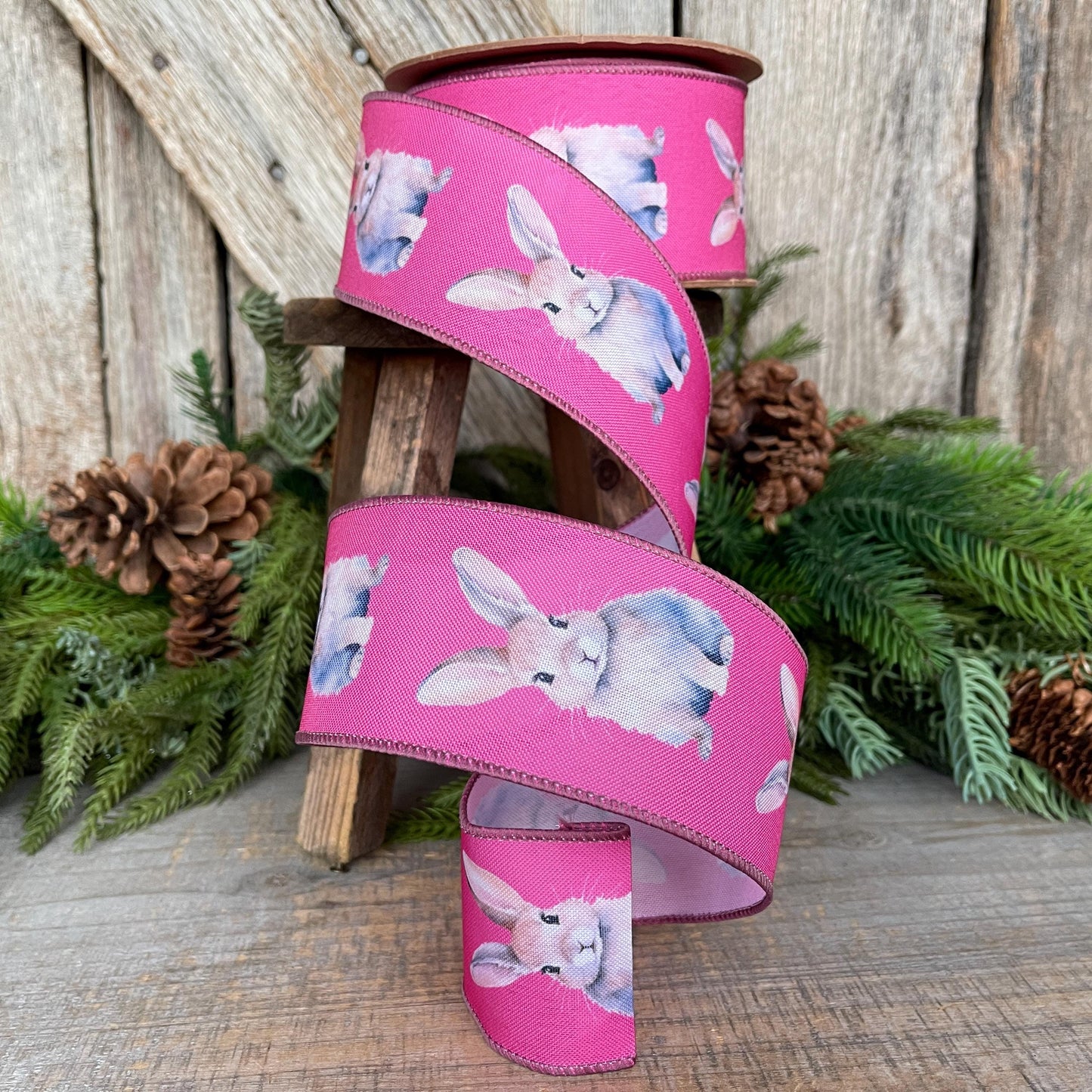 2.5" Pink Easter Ribbon, Rabbit Ribbon, Easter Bunny Ribbon, Spring Ribbon, Easter Decor, Easter Basket Ribbon, Wreath Supply, 9325W-156-63E