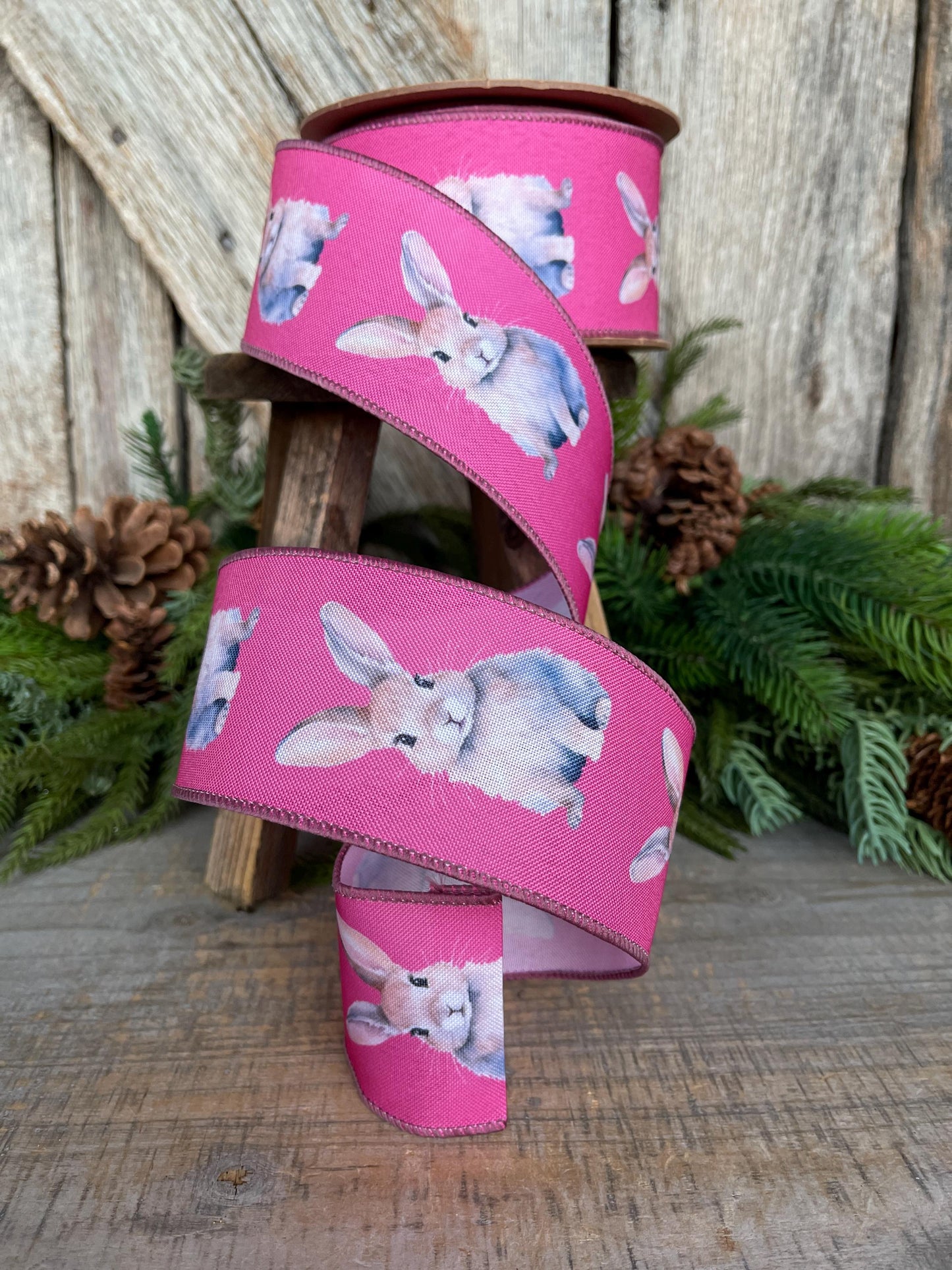2.5" Pink Easter Ribbon, Rabbit Ribbon, Easter Bunny Ribbon, Spring Ribbon, Easter Decor, Easter Basket Ribbon, Wreath Supply, 9325W-156-63E