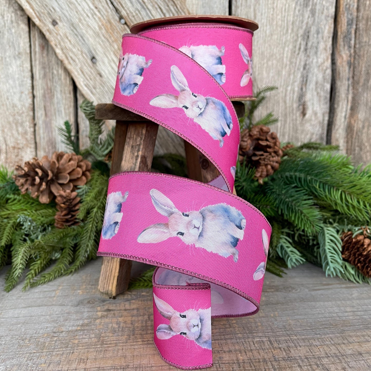 2.5" Pink Easter Ribbon, Rabbit Ribbon, Easter Bunny Ribbon, Spring Ribbon, Easter Decor, Easter Basket Ribbon, Wreath Supply, 9325W-156-63E