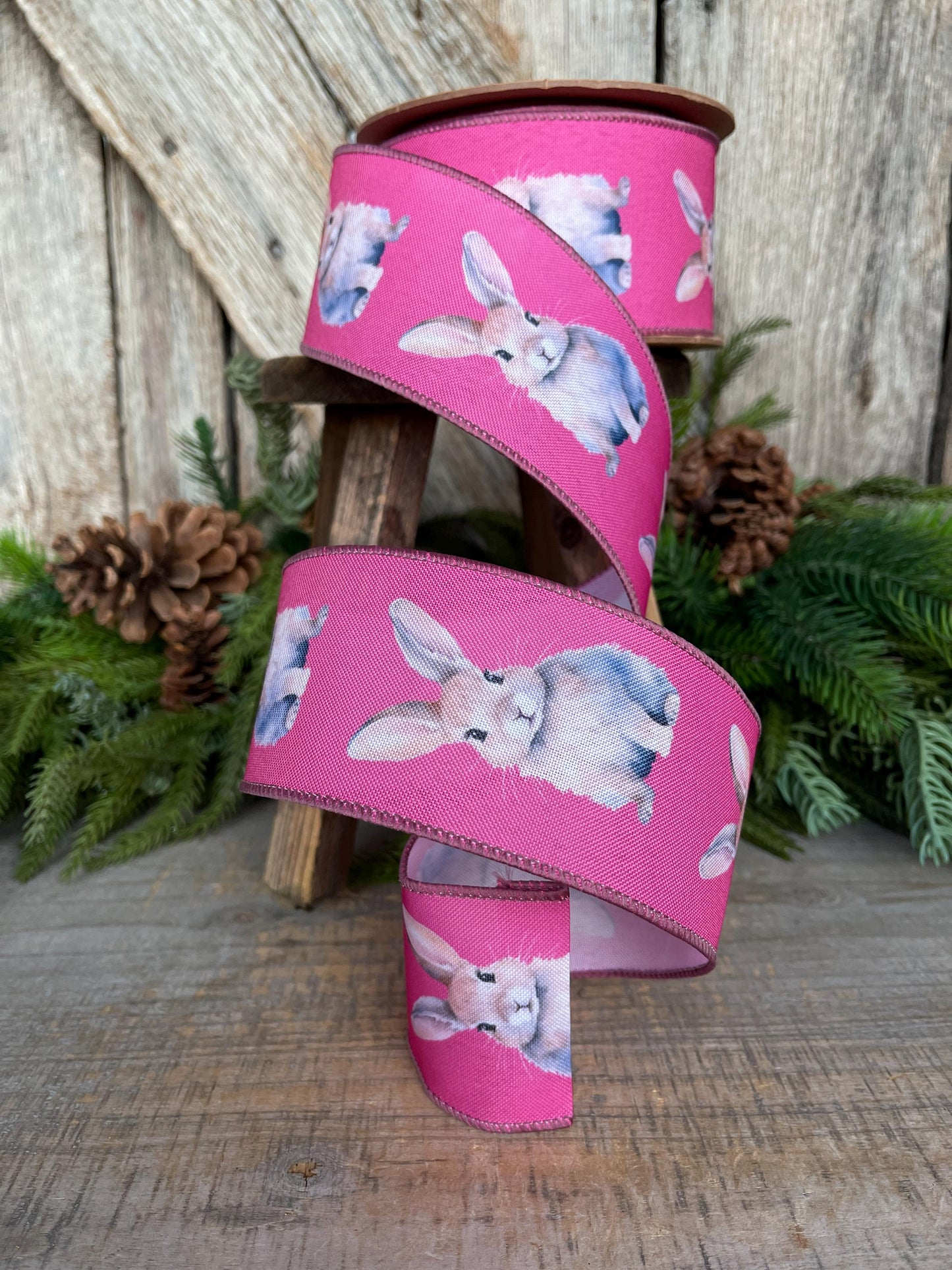 2.5" Pink Easter Ribbon, Rabbit Ribbon, Easter Bunny Ribbon, Spring Ribbon, Easter Decor, Easter Basket Ribbon, Wreath Supply, 9325W-156-63E