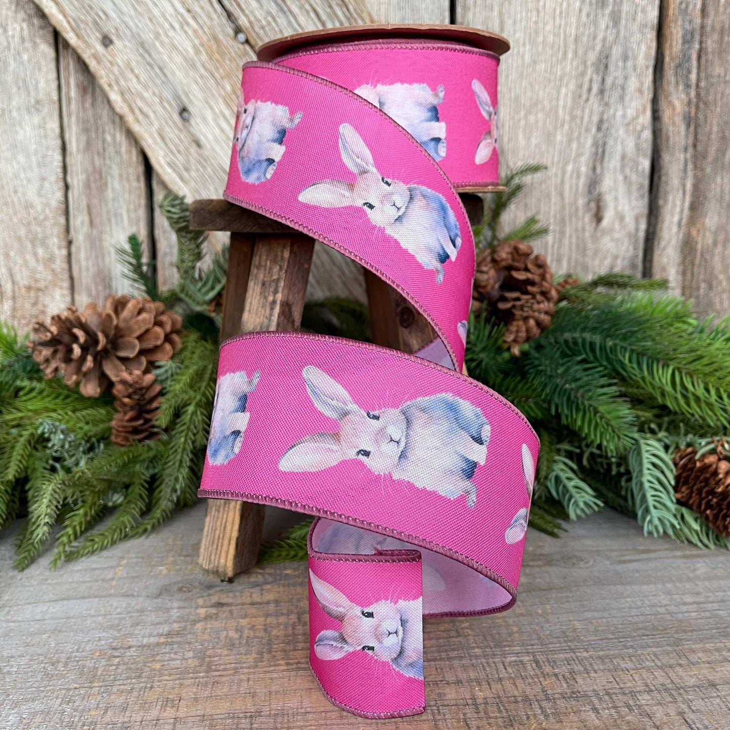2.5" Pink Easter Ribbon, Rabbit Ribbon, Easter Bunny Ribbon, Spring Ribbon, Easter Decor, Easter Basket Ribbon, Wreath Supply, 9325W-156-63E