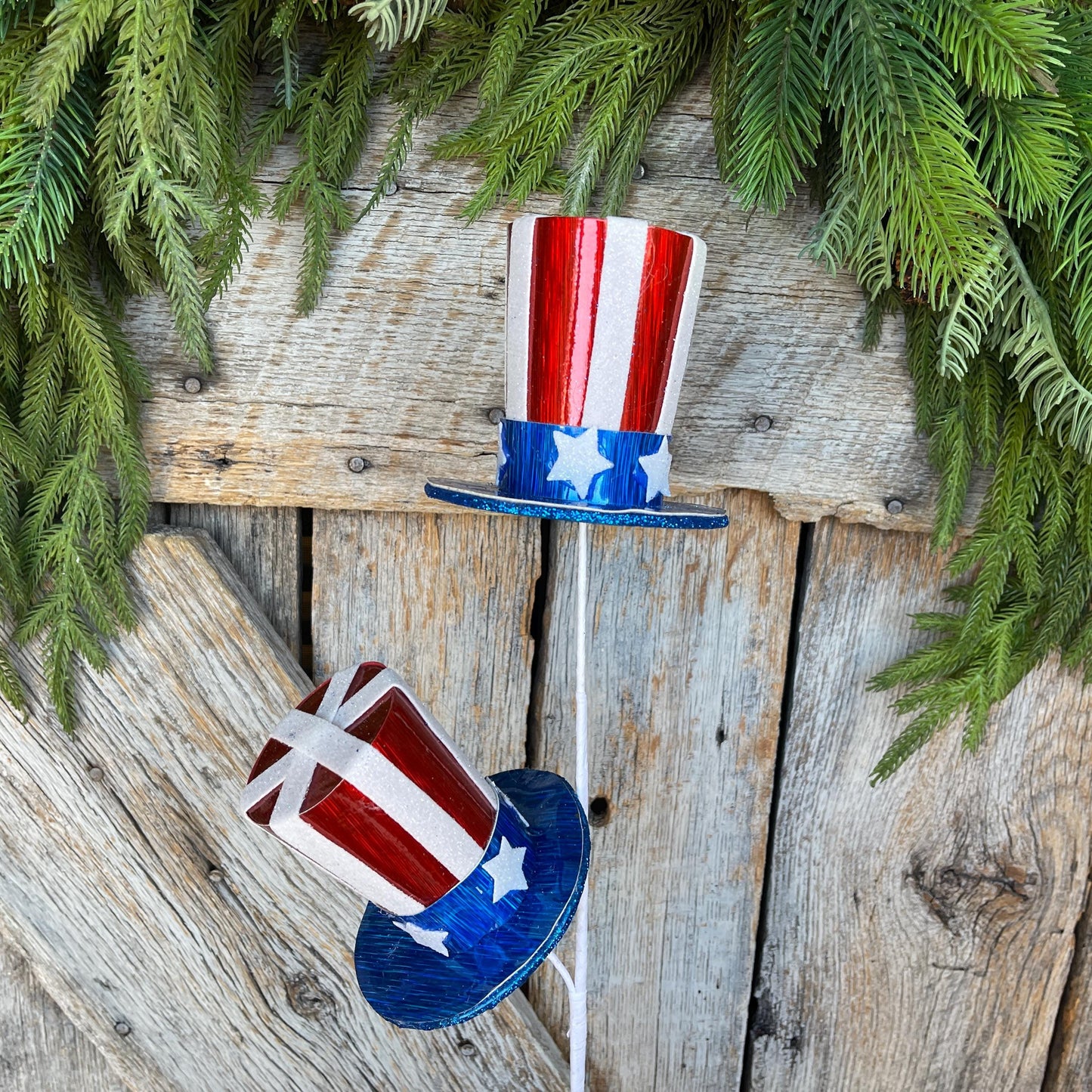 24" Patriotic Top Hat Spray, Red White Blue Floral Spray, Patriotic Picks and Stems