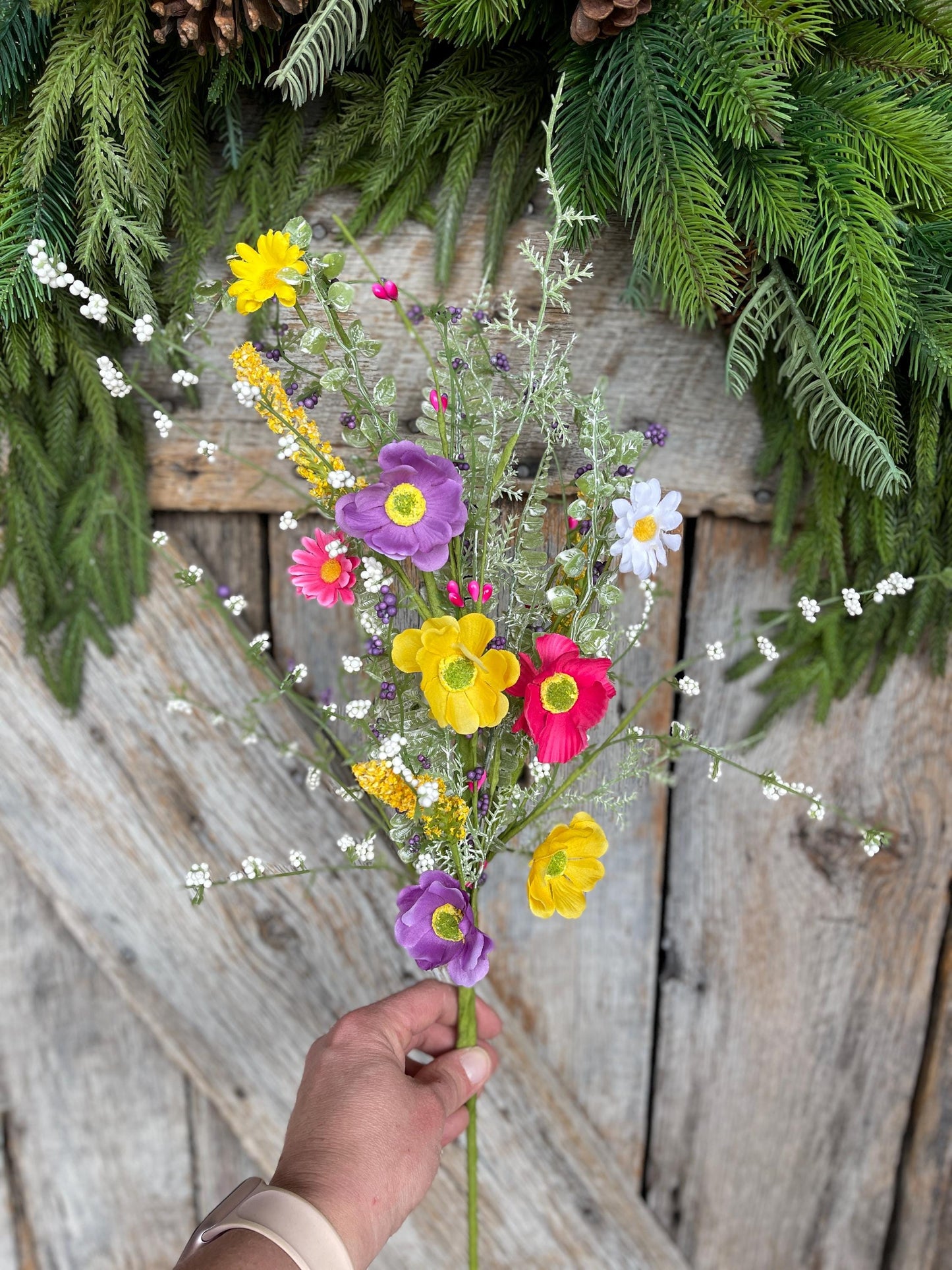 26" Mixed Wild Flower Bush, Floral Filler Spray, Spring Florals, Artificial Floral Spray, Wreath Supply, Floral Supply, Wild Flowers, 40199