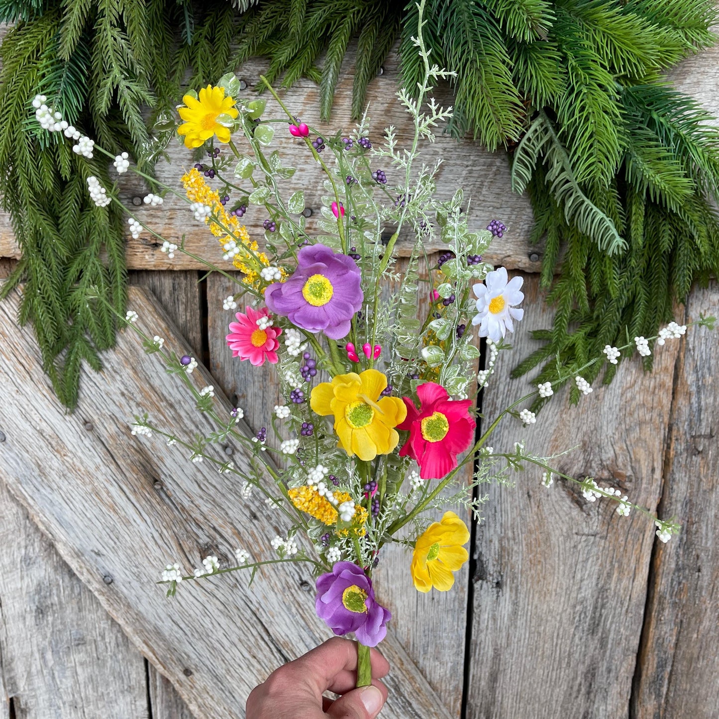 26" Mixed Wild Flower Bush, Floral Filler Spray, Spring Florals, Artificial Floral Spray, Wreath Supply, Floral Supply, Wild Flowers, 40199