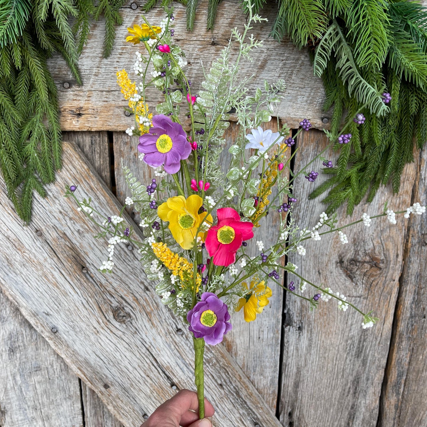 26" Mixed Wild Flower Bush, Floral Filler Spray, Spring Florals, Artificial Floral Spray, Wreath Supply, Floral Supply, Wild Flowers, 40199