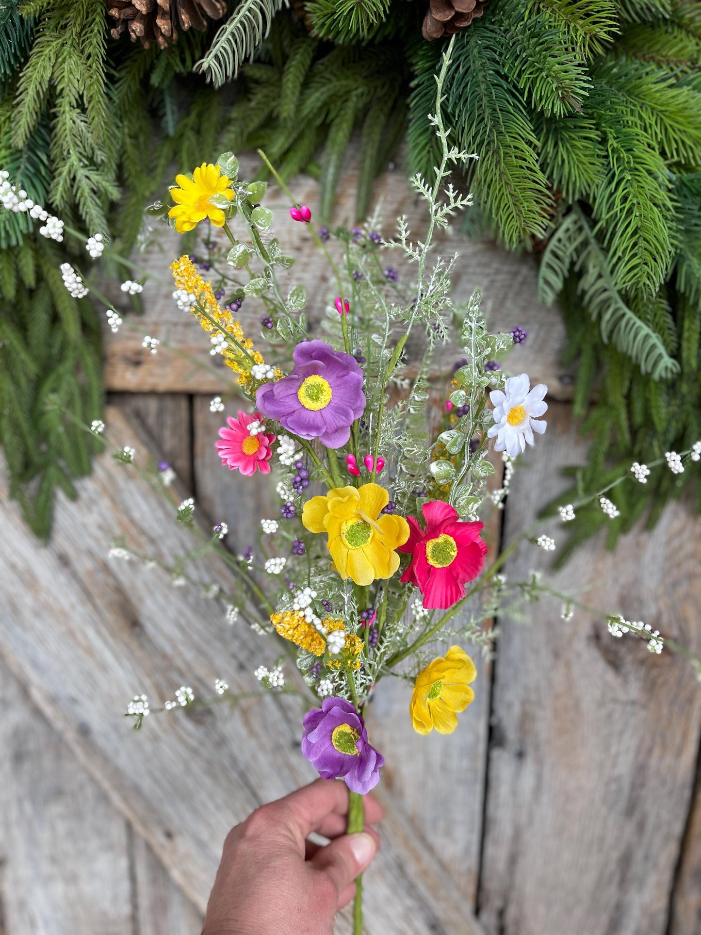 26" Mixed Wild Flower Bush, Floral Filler Spray, Spring Florals, Artificial Floral Spray, Wreath Supply, Floral Supply, Wild Flowers, 40199