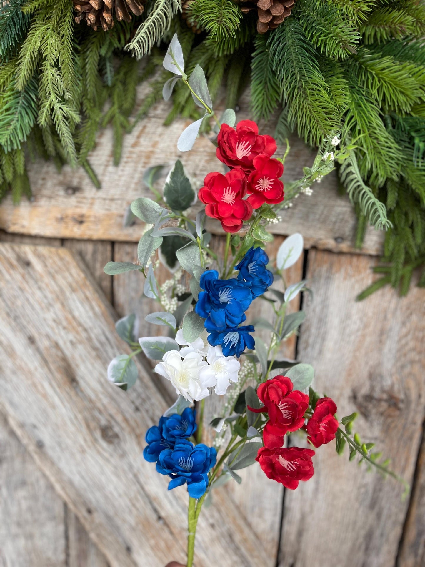 39" Patriotic Hydrangea Bush, Artificial Floral Bush, Red White Blue Floral