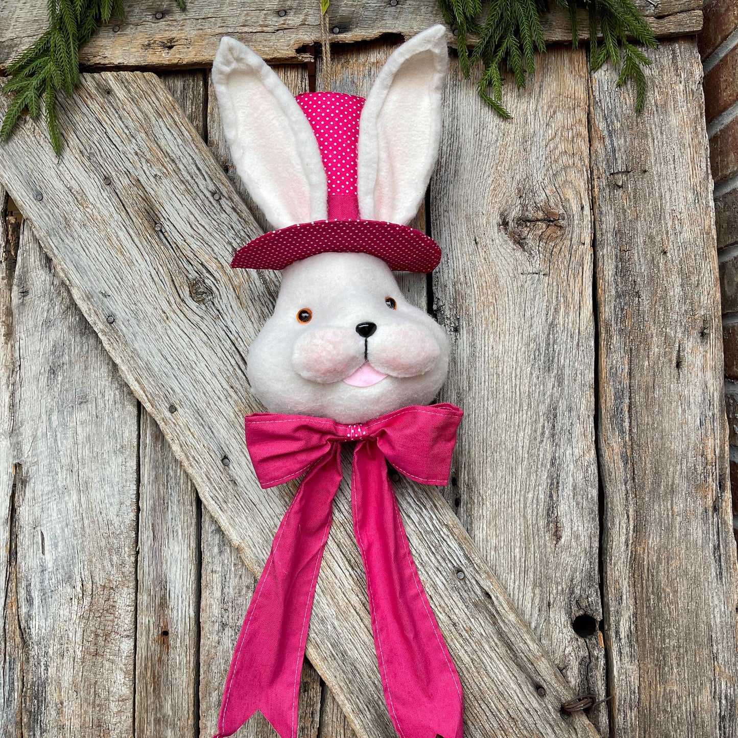 22" Hot Pink Bunny Top Hat Ornament, Easter Decor, Easter Bunny, Bunny Head, Bunny Ornament, Wreath Attachment, Wreath Supply, 63535BT
