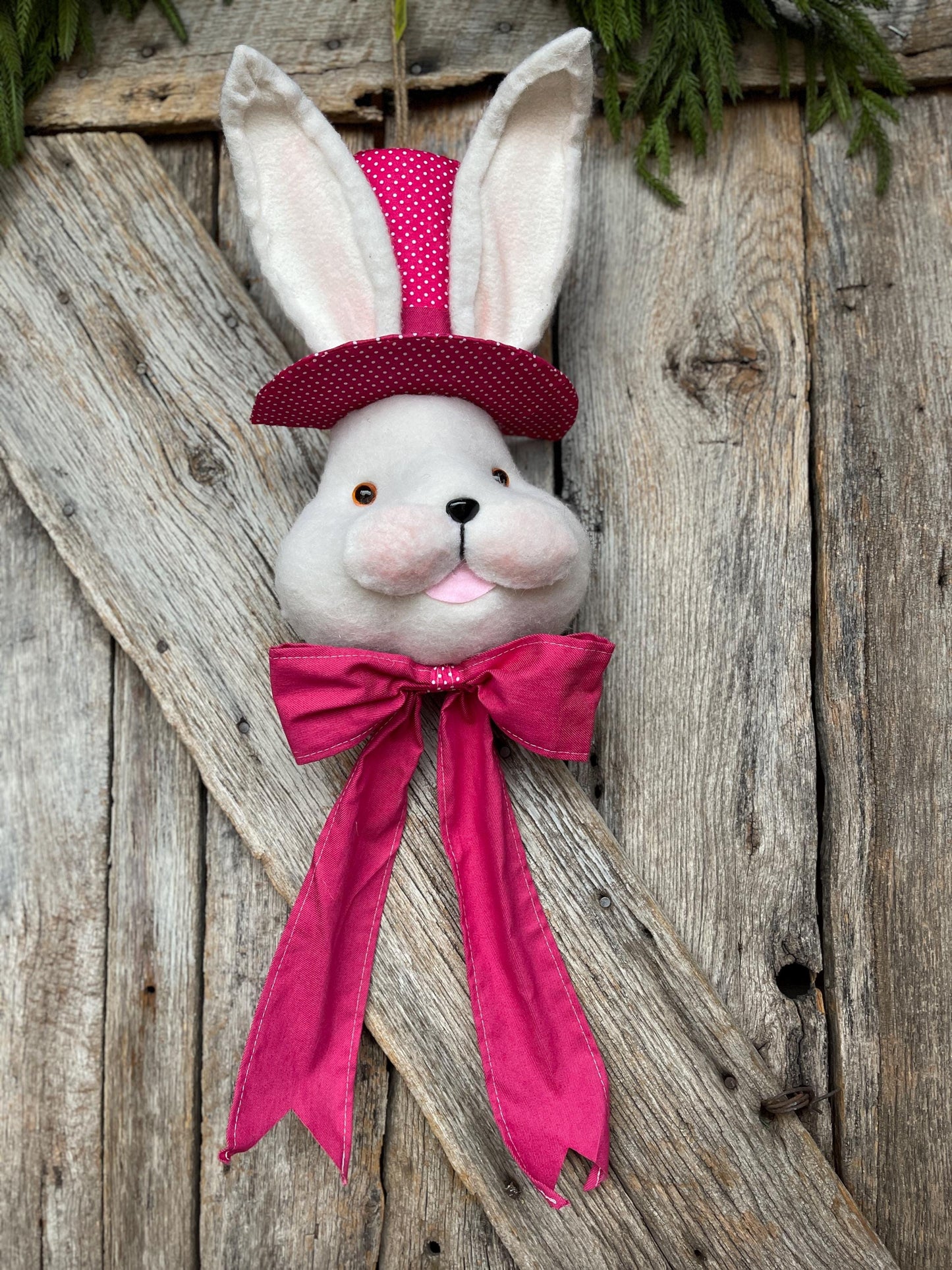22" Hot Pink Bunny Top Hat Ornament, Easter Decor, Easter Bunny, Bunny Head, Bunny Ornament, Wreath Attachment, Wreath Supply, 63535BT