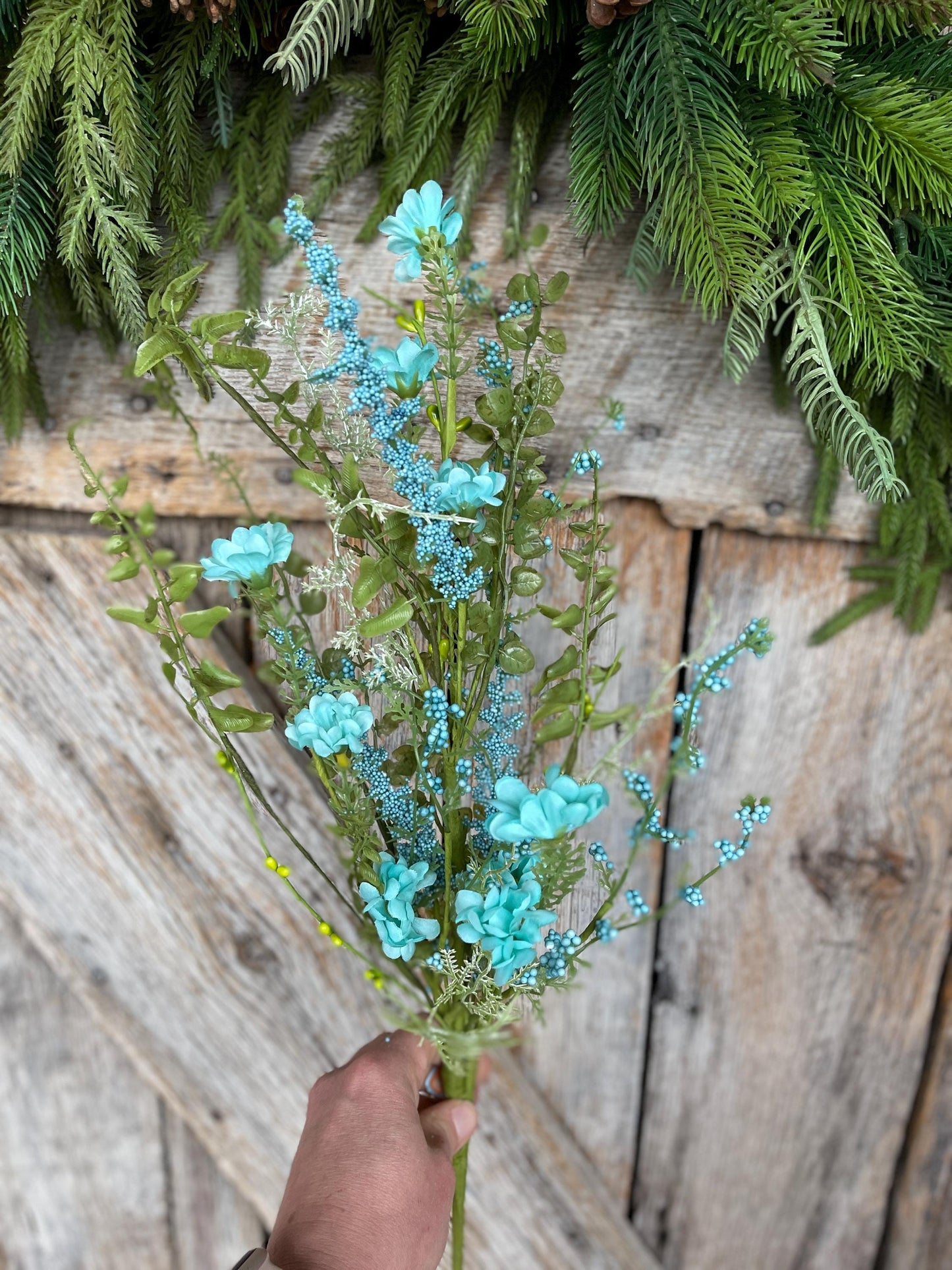 28" Teal Blue Wildflower Spray, Teal Floral, Aqua Floral, Turquoise Floral, Floral Filler, Wreath Supply, Floral Supply, 63737BL