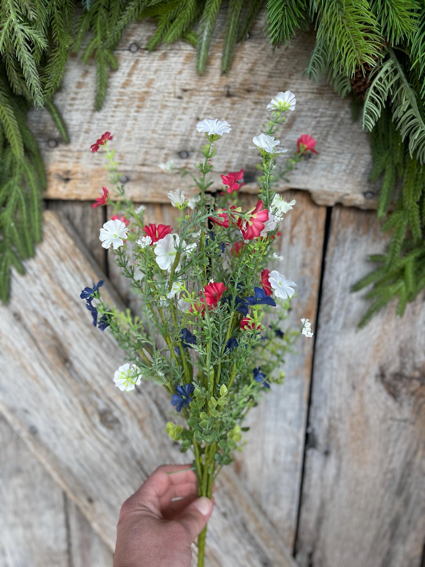 21" Red White Blue Floral Spray, Floral Filler Supply, Wreath Supply, Floral Supply, Hand Tied Floral, Patriotic Floral Bush, 63763RWB