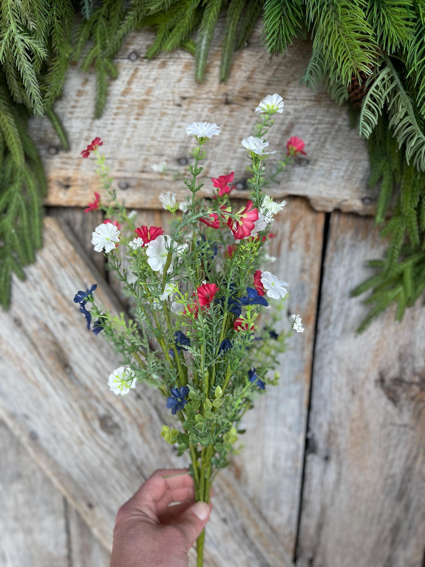 21" Red White Blue Floral Spray, Floral Filler Supply, Wreath Supply, Floral Supply, Hand Tied Floral, Patriotic Floral Bush, 63763RWB