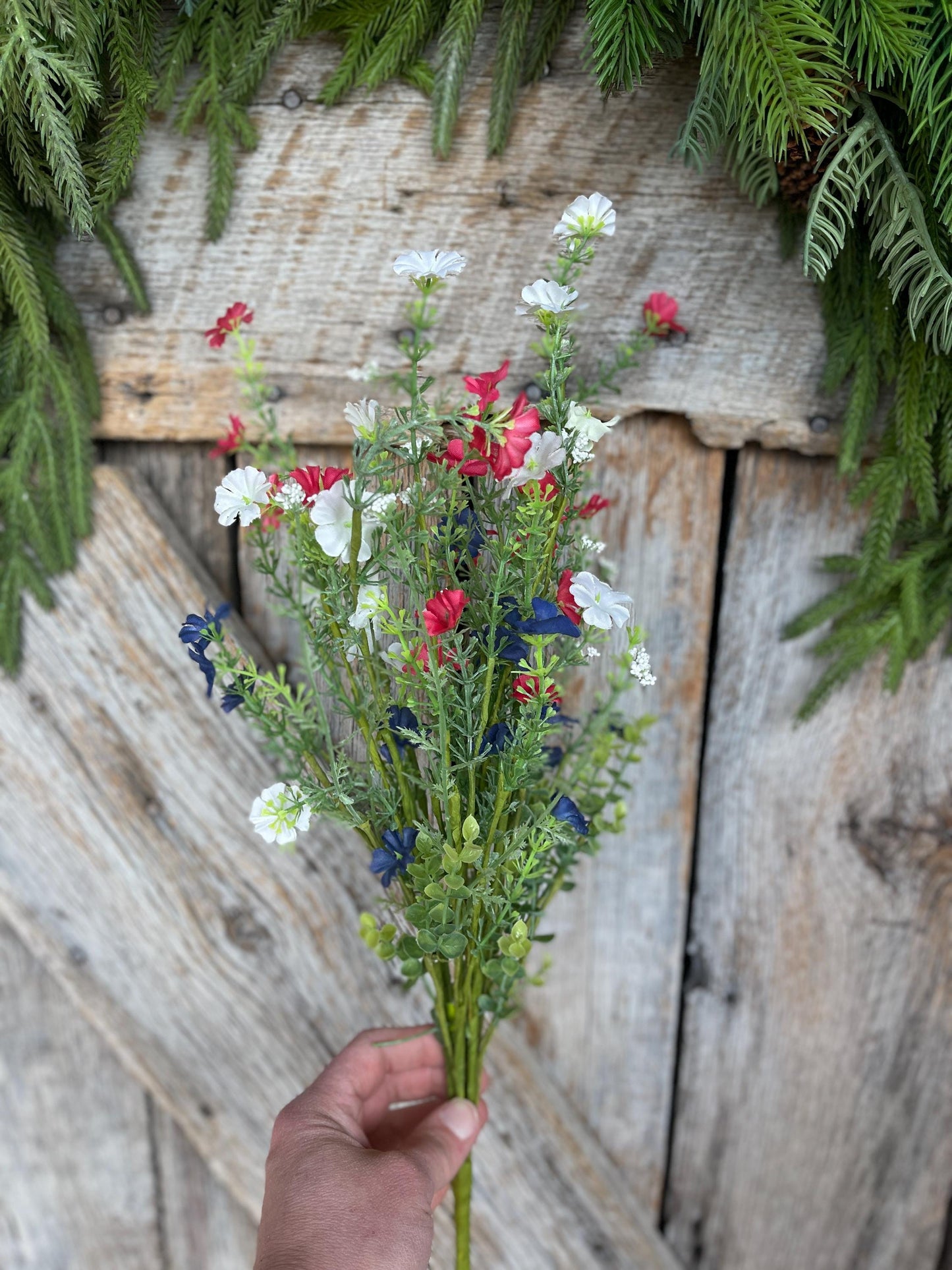 21" Red White Blue Floral Spray, Floral Filler Supply, Wreath Supply, Floral Supply, Hand Tied Floral, Patriotic Floral Bush, 63763RWB
