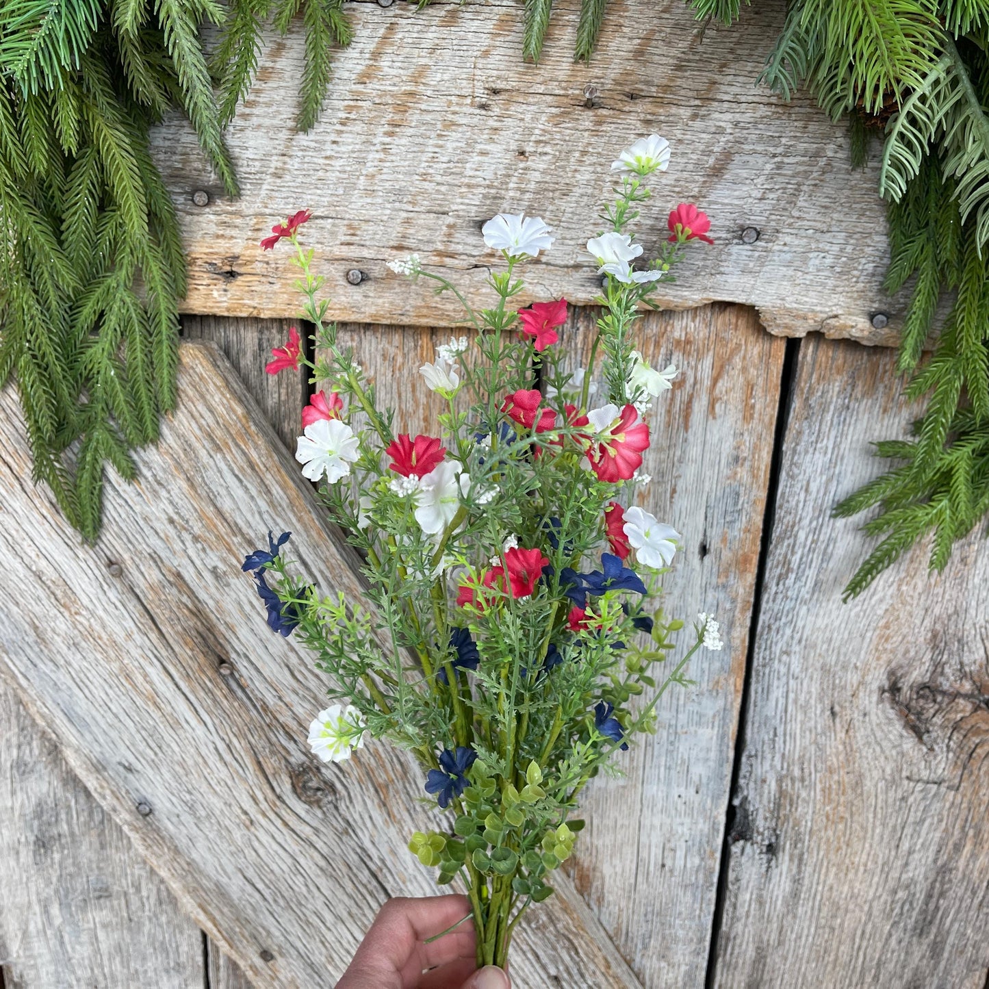 21" Red White Blue Floral Spray, Floral Filler Supply, Wreath Supply, Floral Supply, Hand Tied Floral, Patriotic Floral Bush, 63763RWB