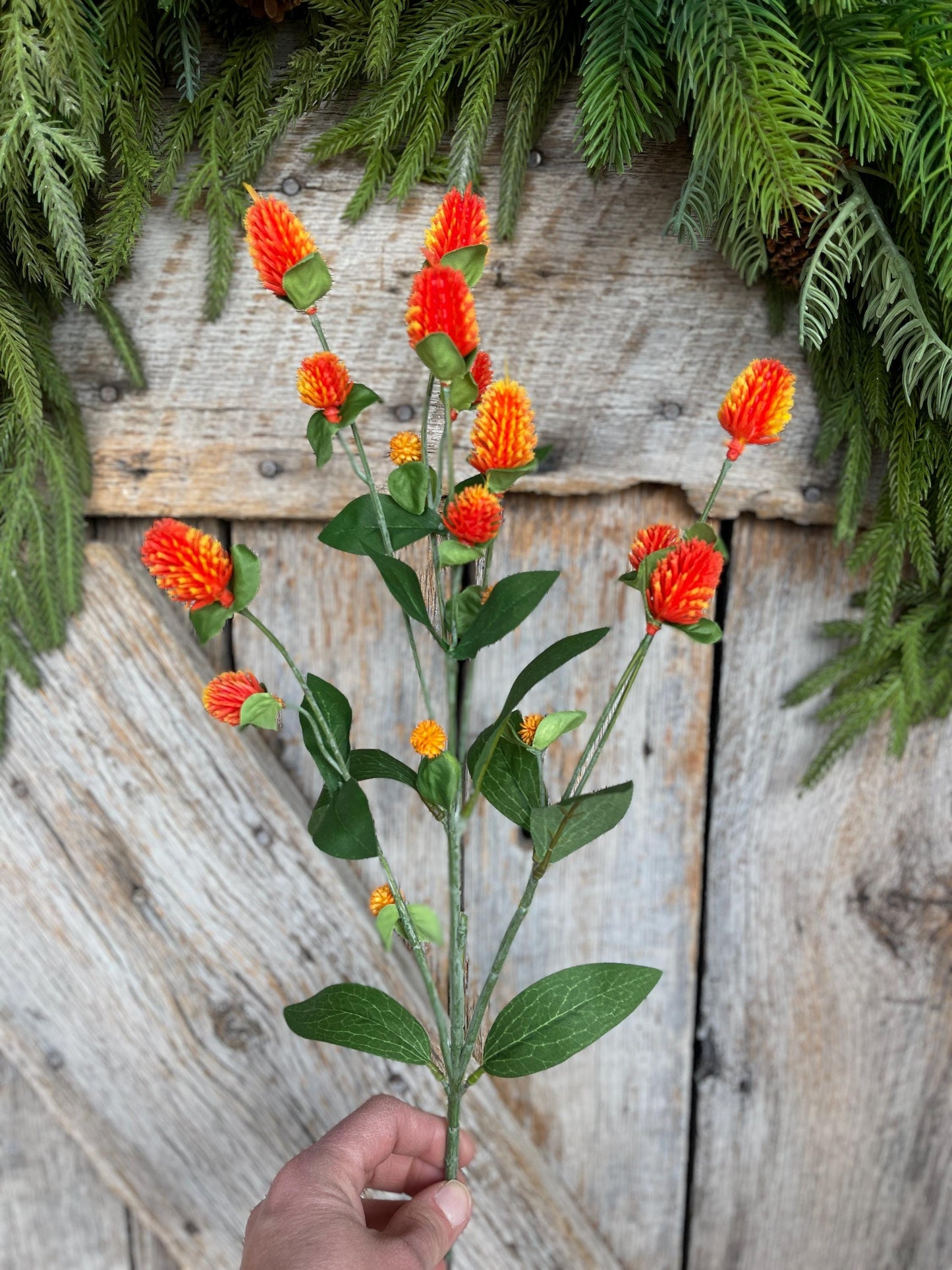 27" Orange Globoso Floral Spray, Orange Floral Spray, Tropical Floral Spray