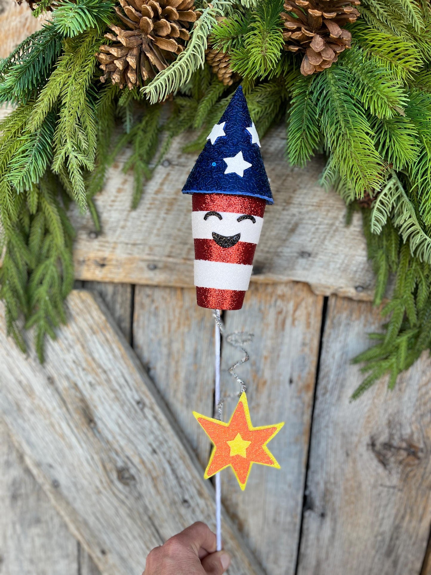 24" Patriotic Rocket Spray, Red White Blue Floral Spray, Patriotic Picks and Stems, 4th of July Rocket Pick, Patriotic Decor, 74240RWB
