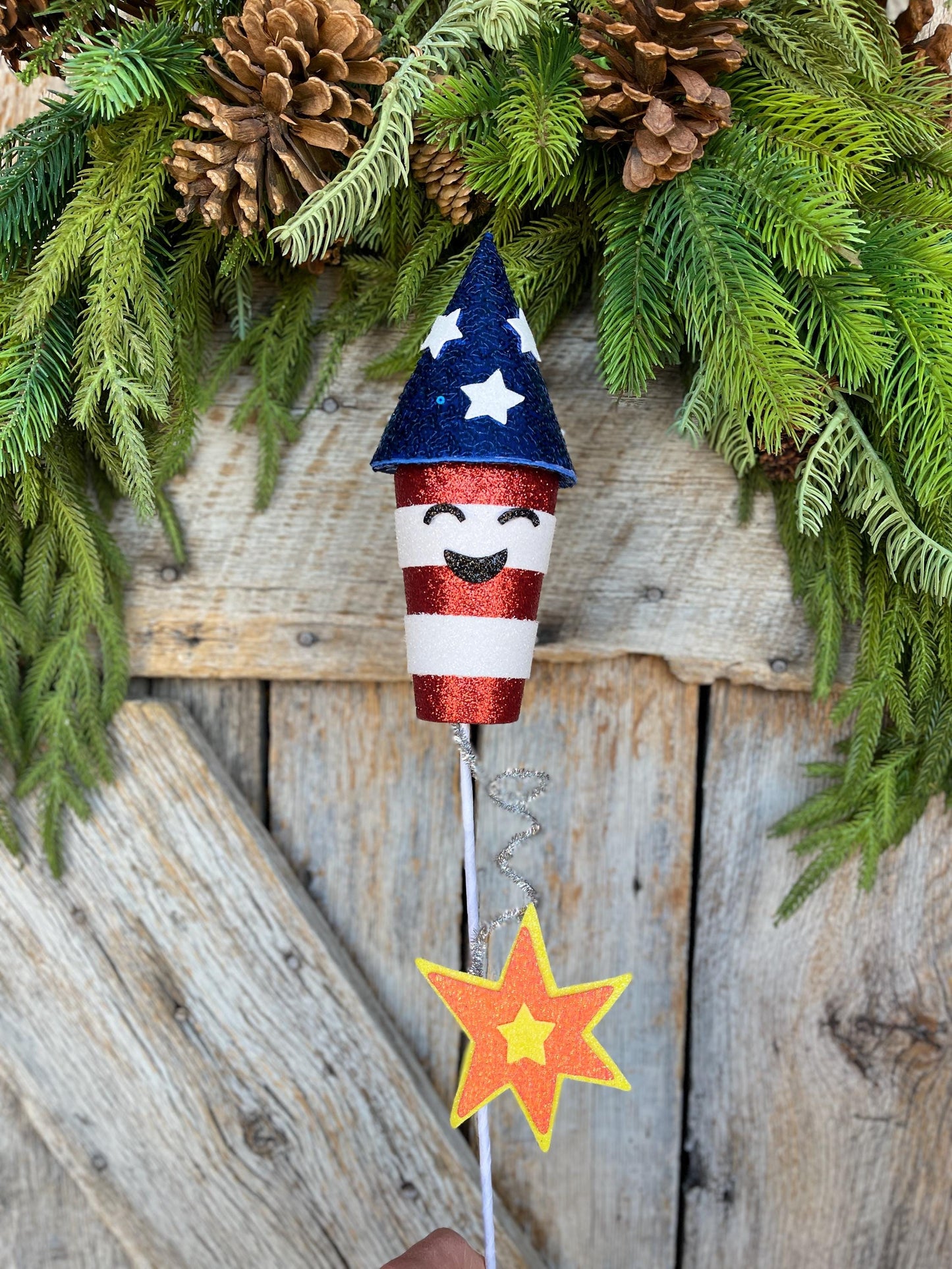 24" Patriotic Rocket Spray, Red White Blue Floral Spray, Patriotic Picks and Stems, 4th of July Rocket Pick, Patriotic Decor, 74240RWB