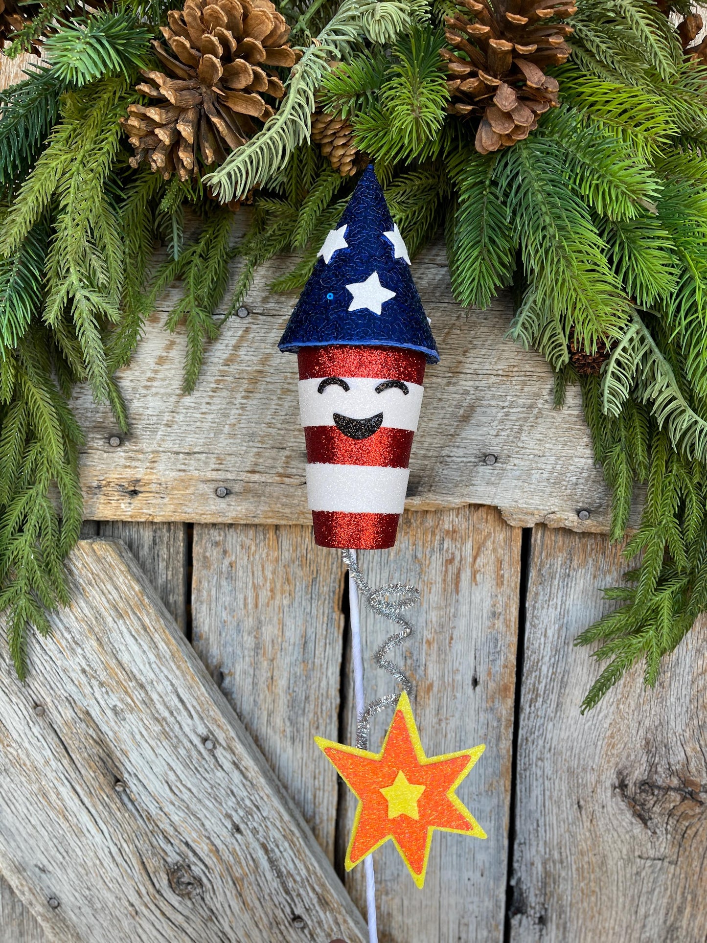 24" Patriotic Rocket Spray, Red White Blue Floral Spray, Patriotic Picks and Stems, 4th of July Rocket Pick, Patriotic Decor, 74240RWB