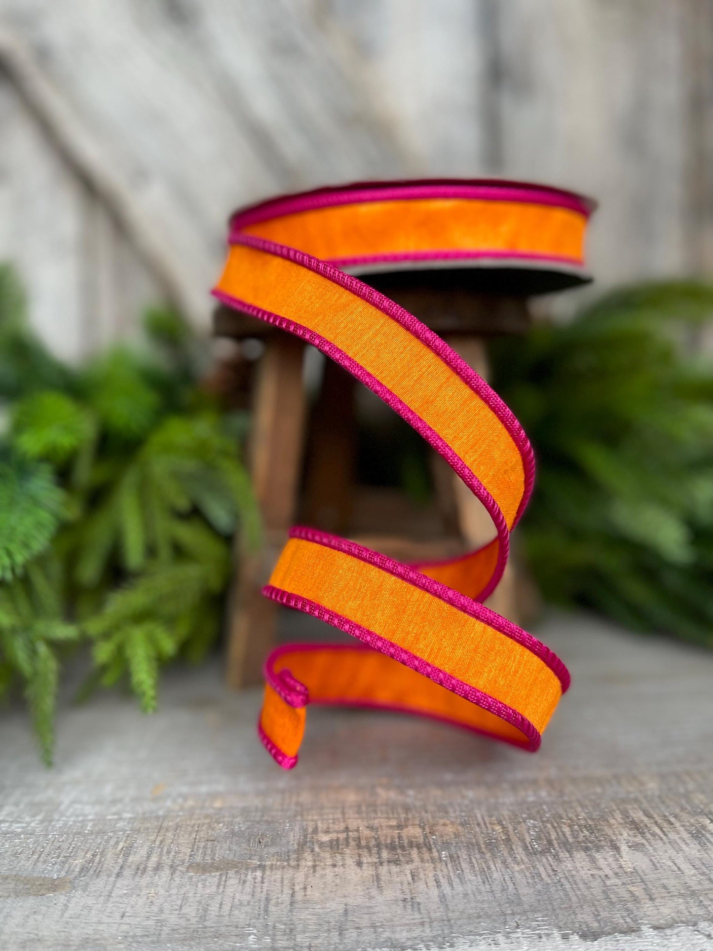 1" Pink Orange Ribbon, Farrisilk Ribbon, Hot Pink Accent Ribbon, Pink Orange Ribbon, Wired RIbbon, Designer Ribbon, Corded RIbbon, RK533-52