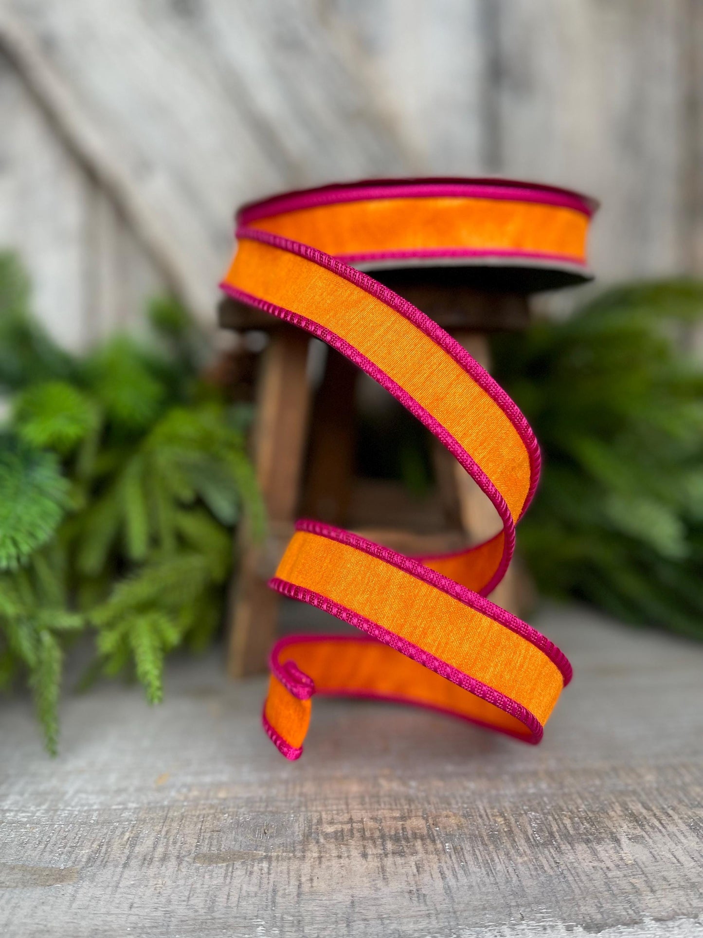 1" Pink Orange Ribbon, Farrisilk Ribbon, Hot Pink Accent Ribbon, Pink Orange Ribbon, Wired RIbbon, Designer Ribbon, Corded RIbbon, RK533-52
