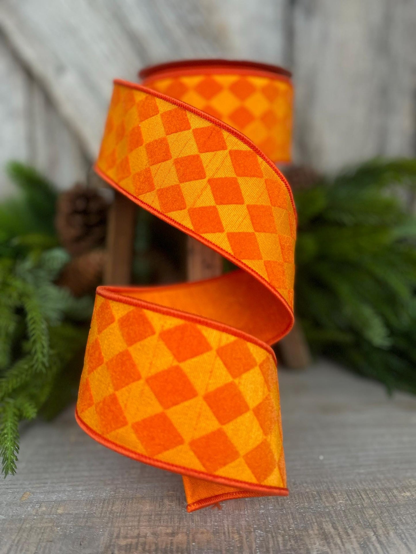 2.5" Black and White Retro Harlequin Ribbon, Farrisilk Ribbon, Flocked Ribbon,Halloween Ribbon