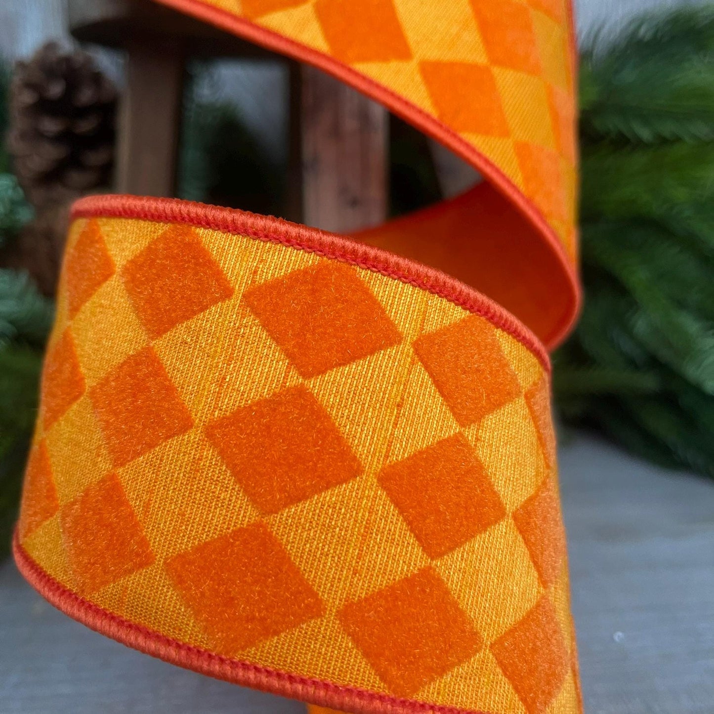 2.5" Black and White Retro Harlequin Ribbon, Farrisilk Ribbon, Flocked Ribbon,Halloween Ribbon