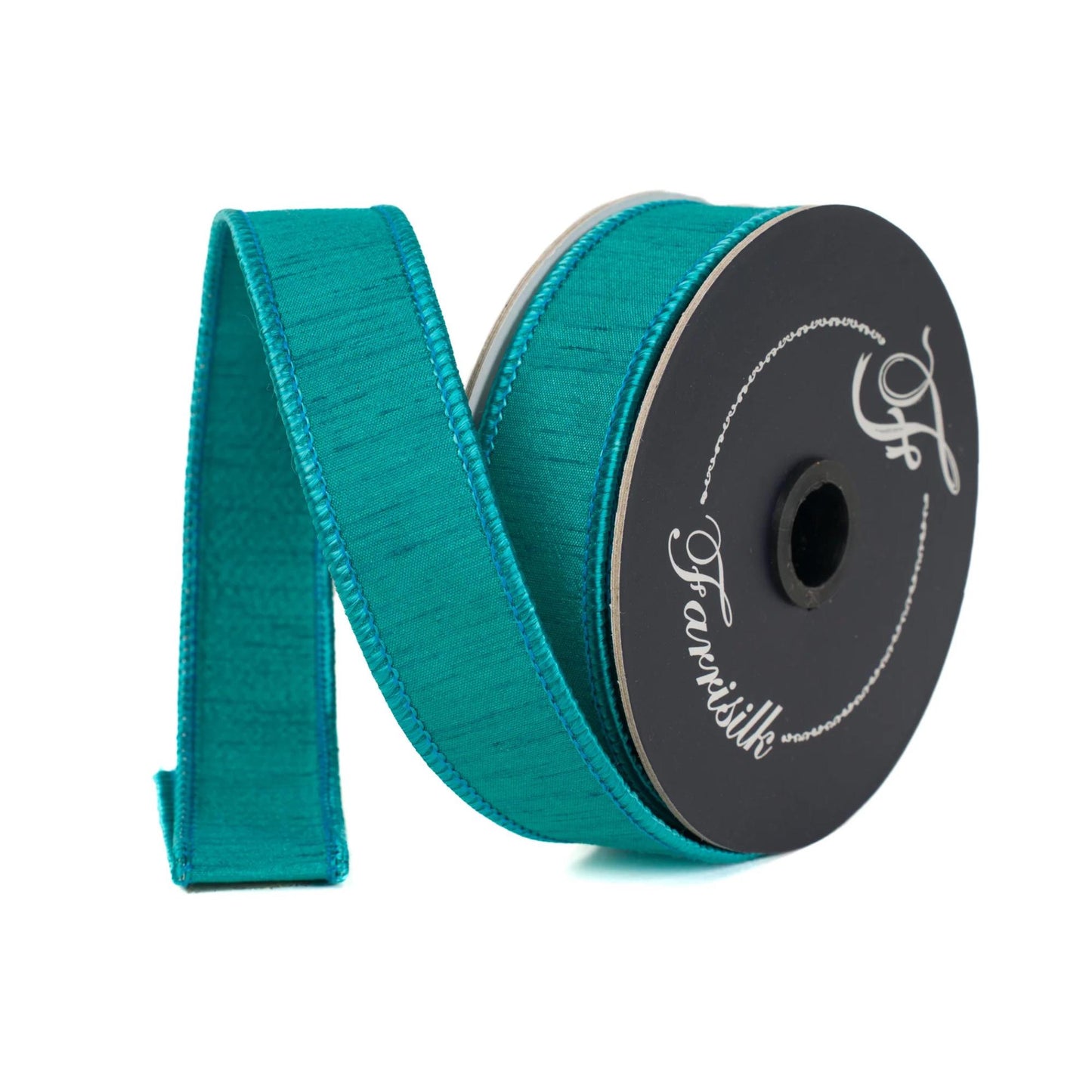 1" Teal Blue Dupion Ribbon, Farrisilk Ribbon, Wired Ribbon, Teal Ribbon, Spring Ribbon, Fall Ribbon, Designer Ribbon, Wedding, RK608-18