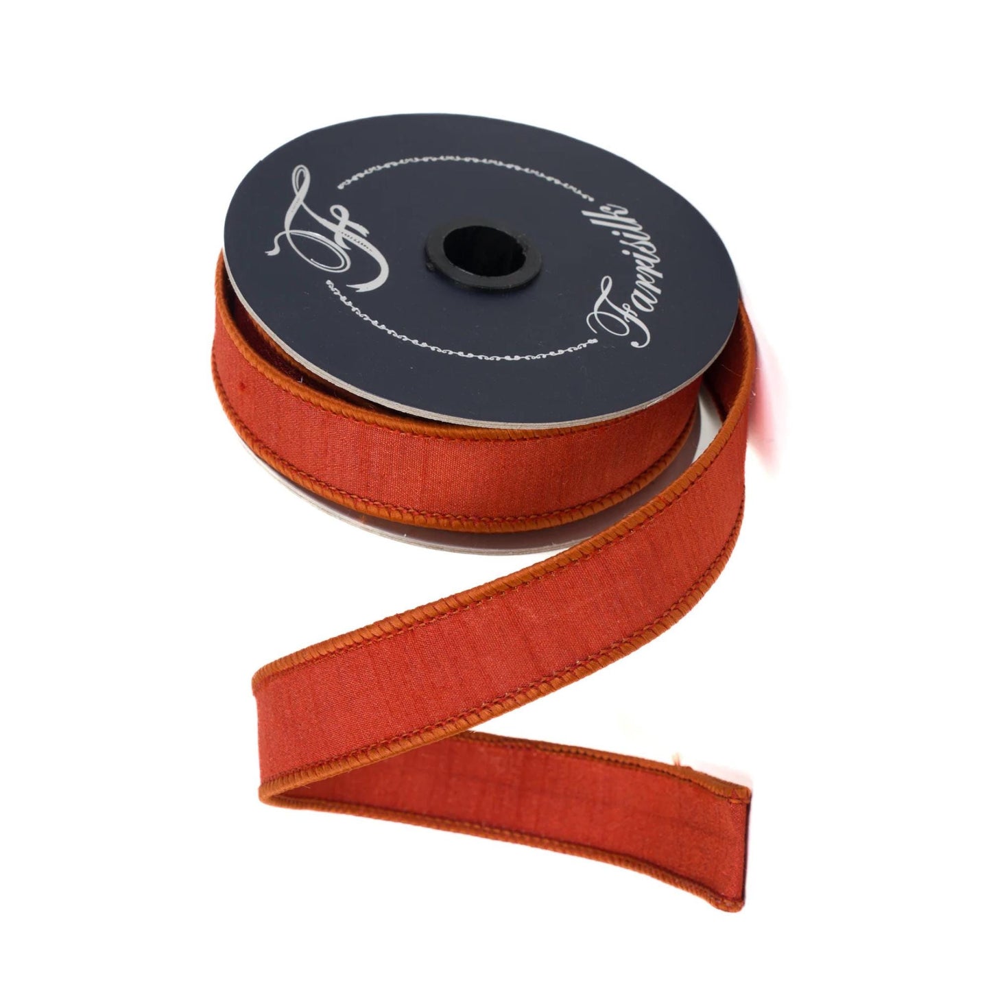 1” Copper Orange Dupioni Ribbon, Fall ribbon, Christmas ribbon, Rust Ribbon, Wired Ribbon, Farrisilk ribbon, RK608-42