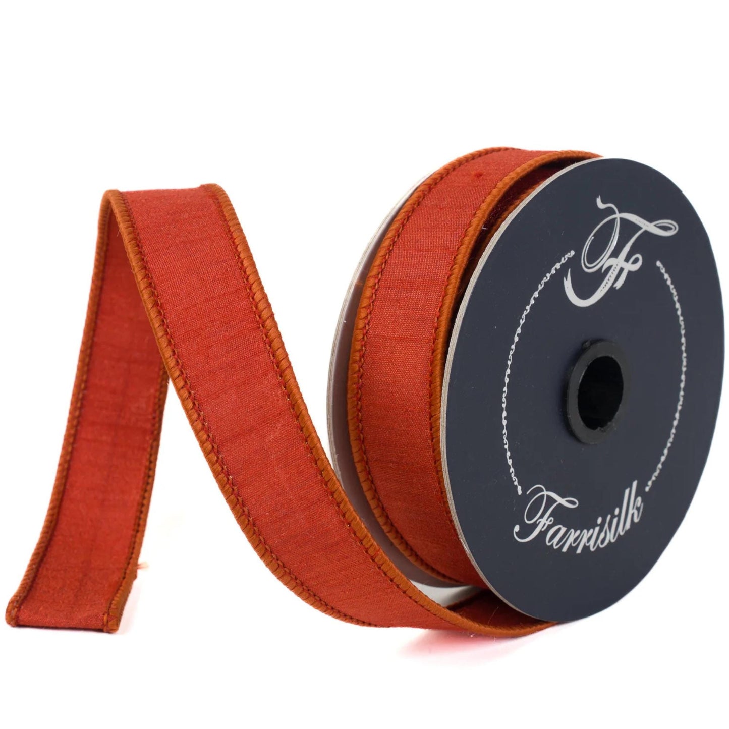 1” Copper Orange Dupioni Ribbon, Fall ribbon, Christmas ribbon, Rust Ribbon, Wired Ribbon, Farrisilk ribbon, RK608-42