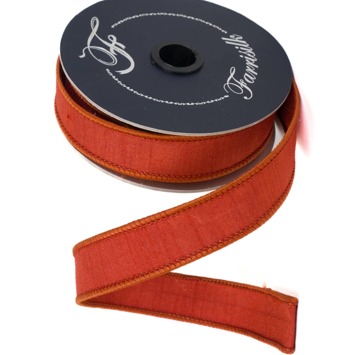 1” Copper Orange Dupioni Ribbon, Fall ribbon, Christmas ribbon, Rust Ribbon, Wired Ribbon, Farrisilk ribbon, RK608-42