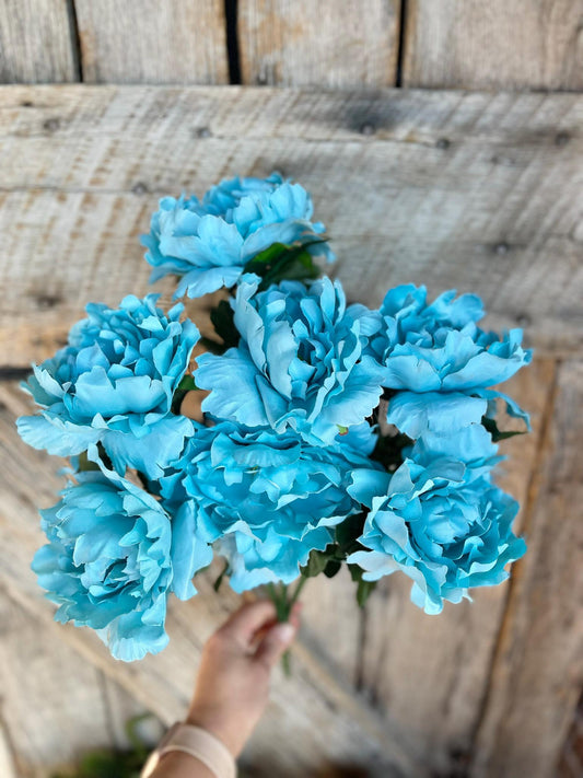 22" Turquoise Floral Bush, Teal Flowers, Aqua Floral