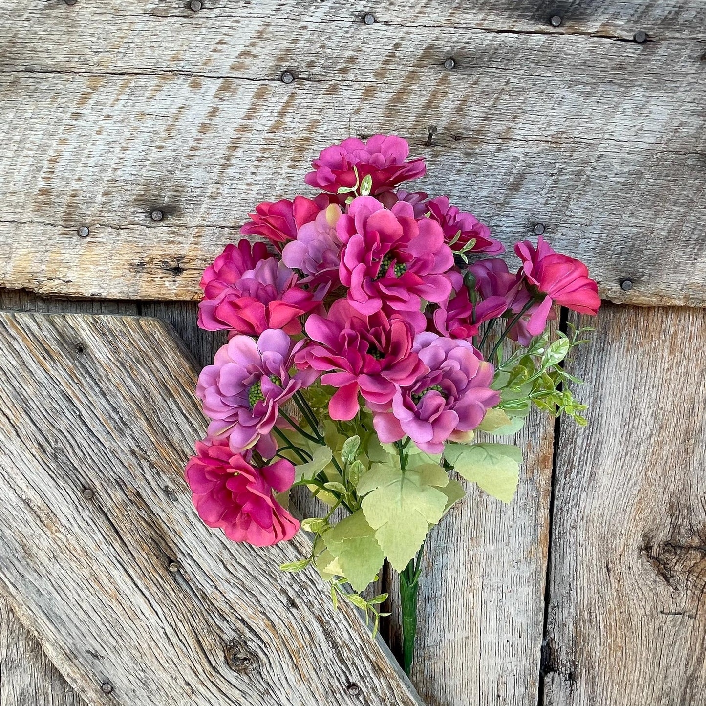 20" Pink Zennia Bush, Hot Pink Floral, Pink Purple Floral, Fuchsia Zennia Bush, Artificial Floral Bush, 97204