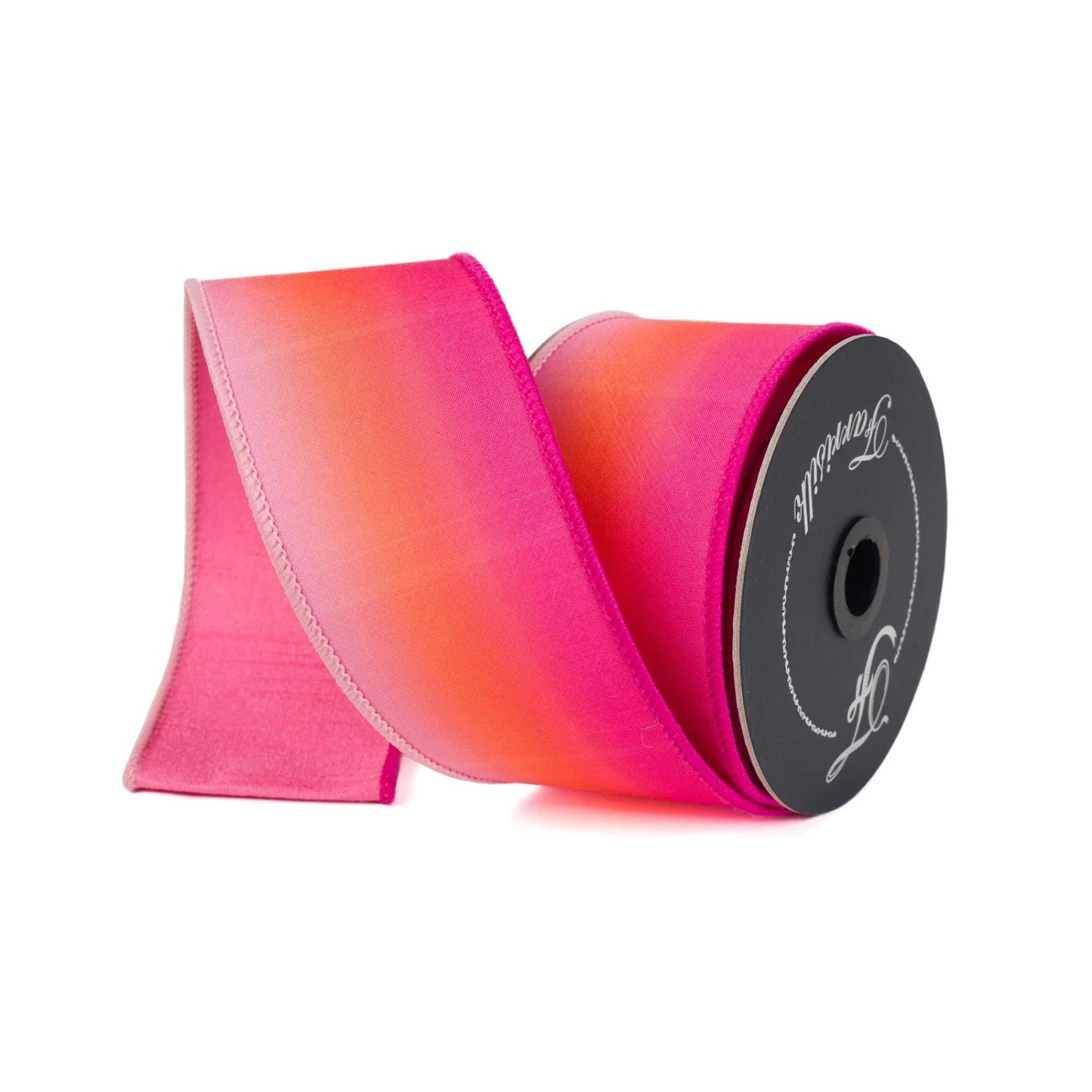 2.5" Pink Orange Sunset Ribbon, Farrisilk RIbbon, Pink Wired RIbbon